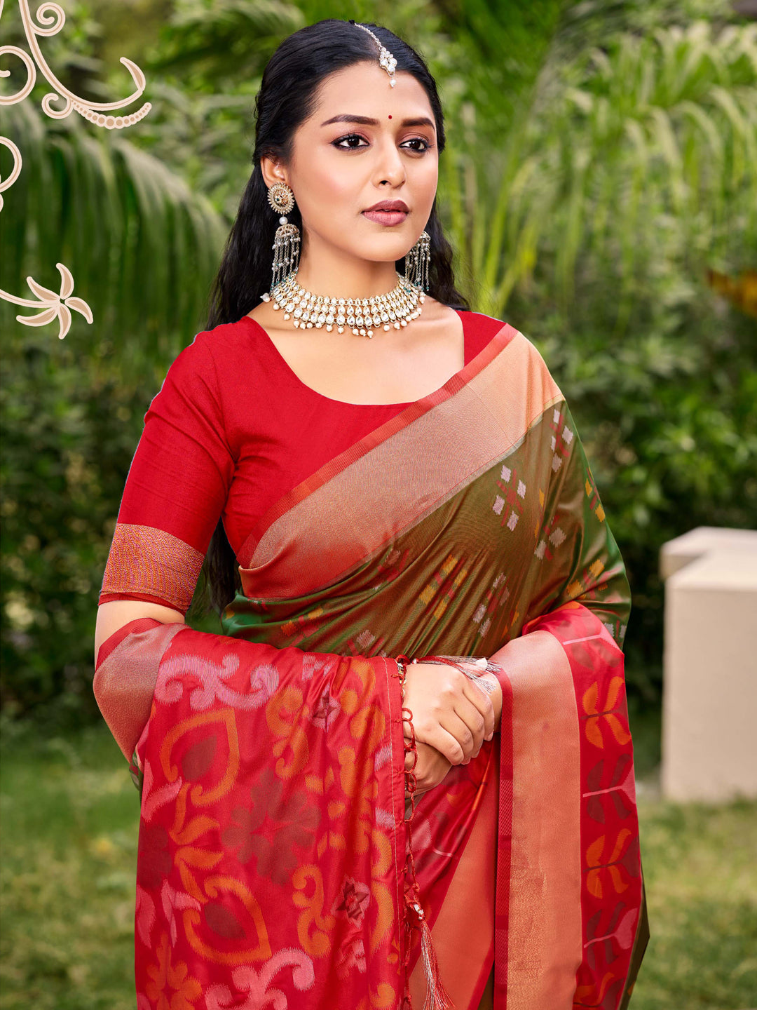 Brown Pochampalli Silk Woven Designer Ethnic Partywear Saree