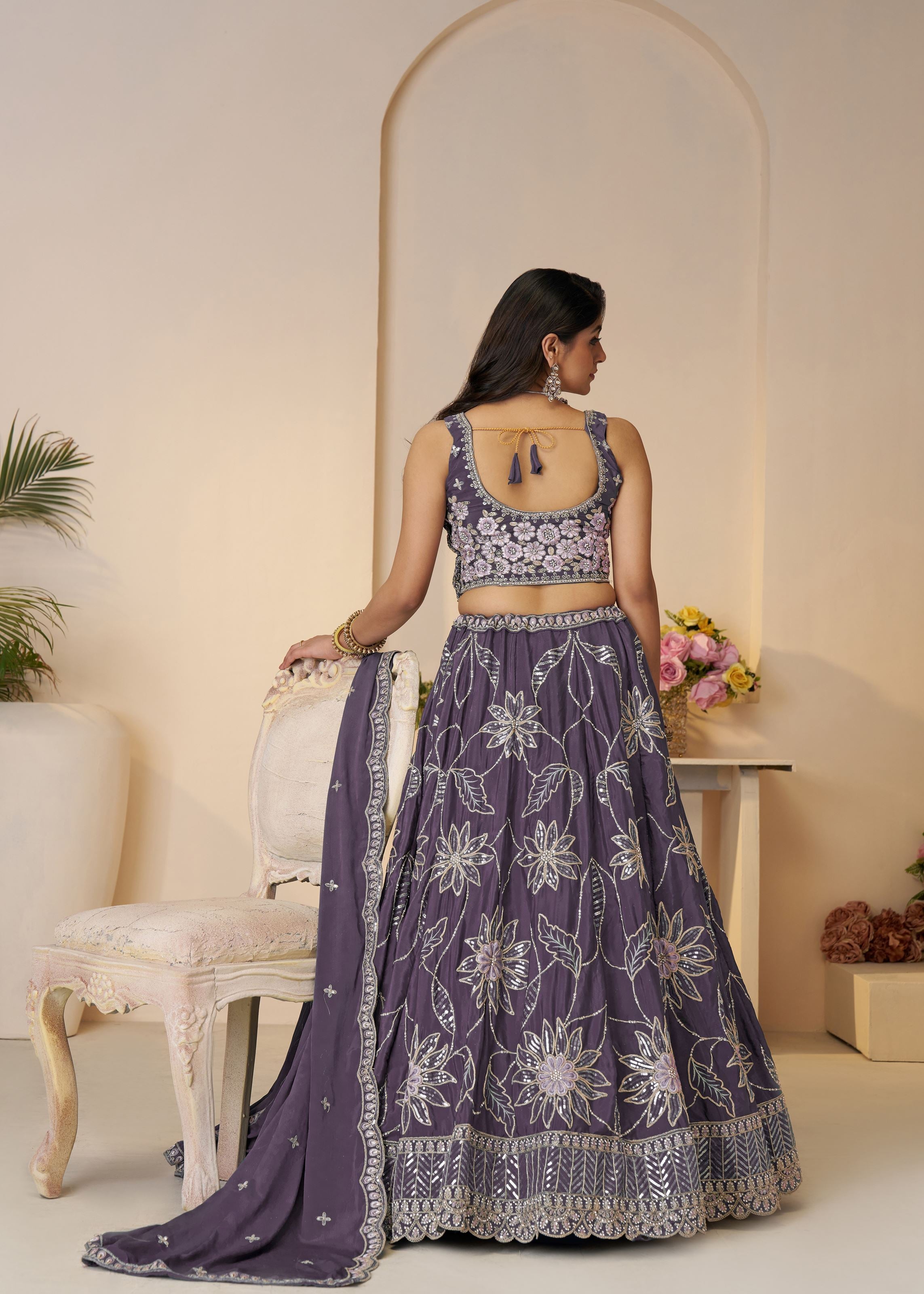 Celebrate In Color: Purple Zari Sequins Work Bridal Lehenga For Haldi Ceremonies