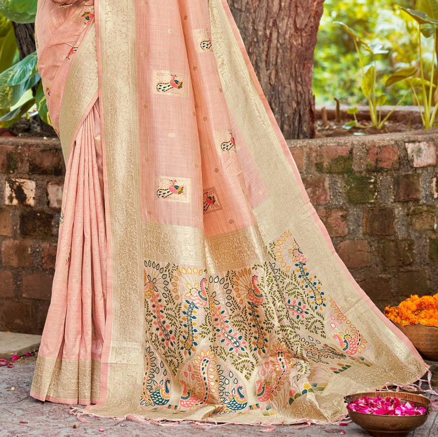 Celebratory Yellow Assam Silk Meenakari Festival Saree