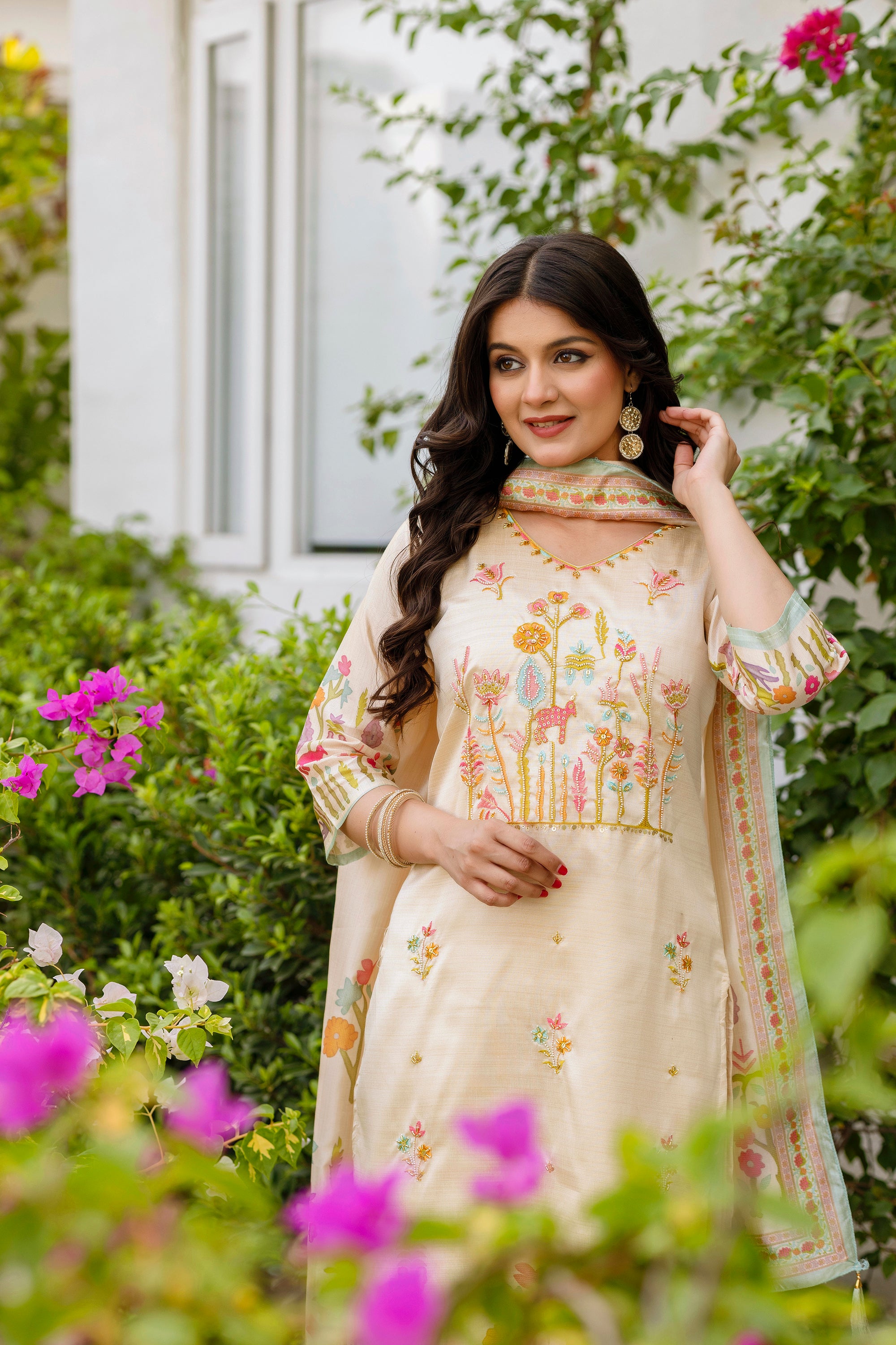 Chiku Viscose Assam Silk Elegant Kurta Pant Set With Embroidery Work