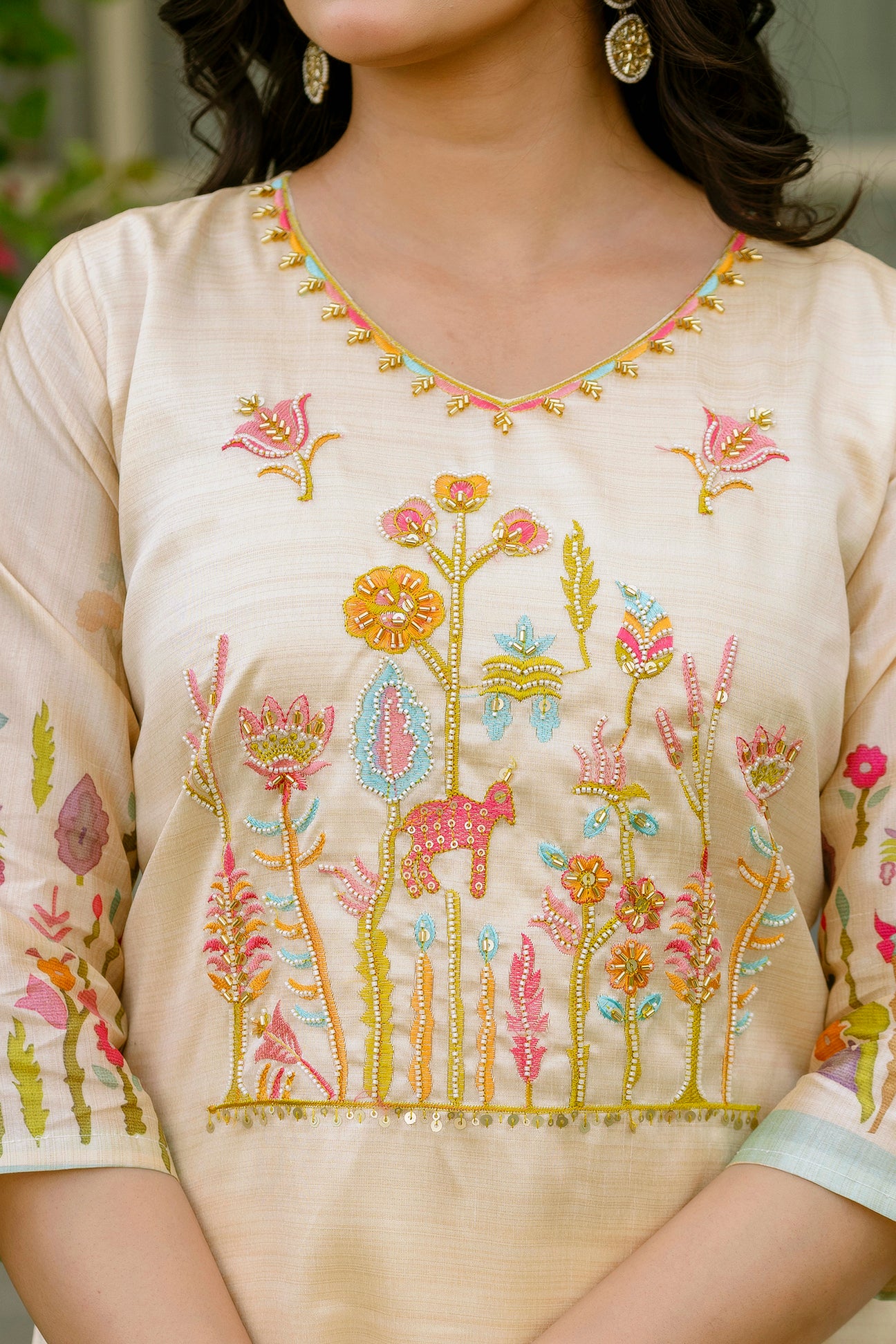Chiku Viscose Assam Silk Elegant Kurta Pant Set With Embroidery Work