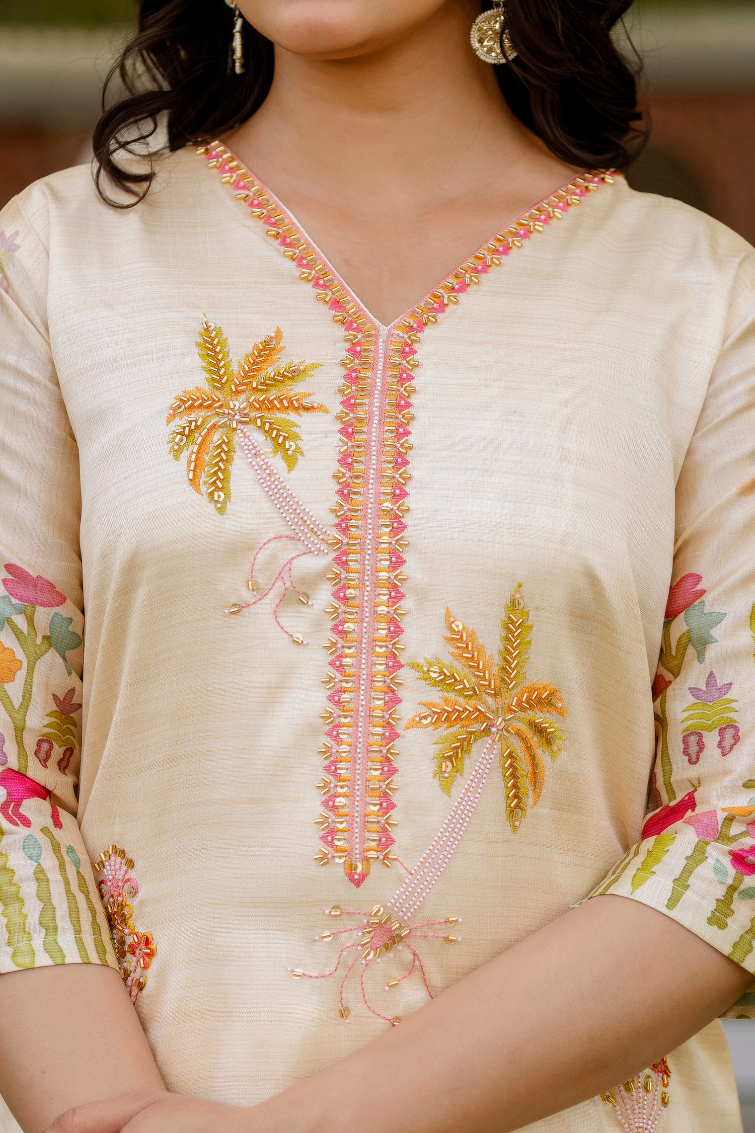 Chiku Viscose Assam Silk Elegant Kurta Pant Set With Embroidery Work