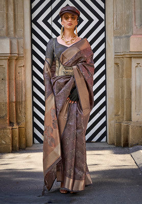 Chocolate Brown Saree With Handloom Jacquard Woven Work