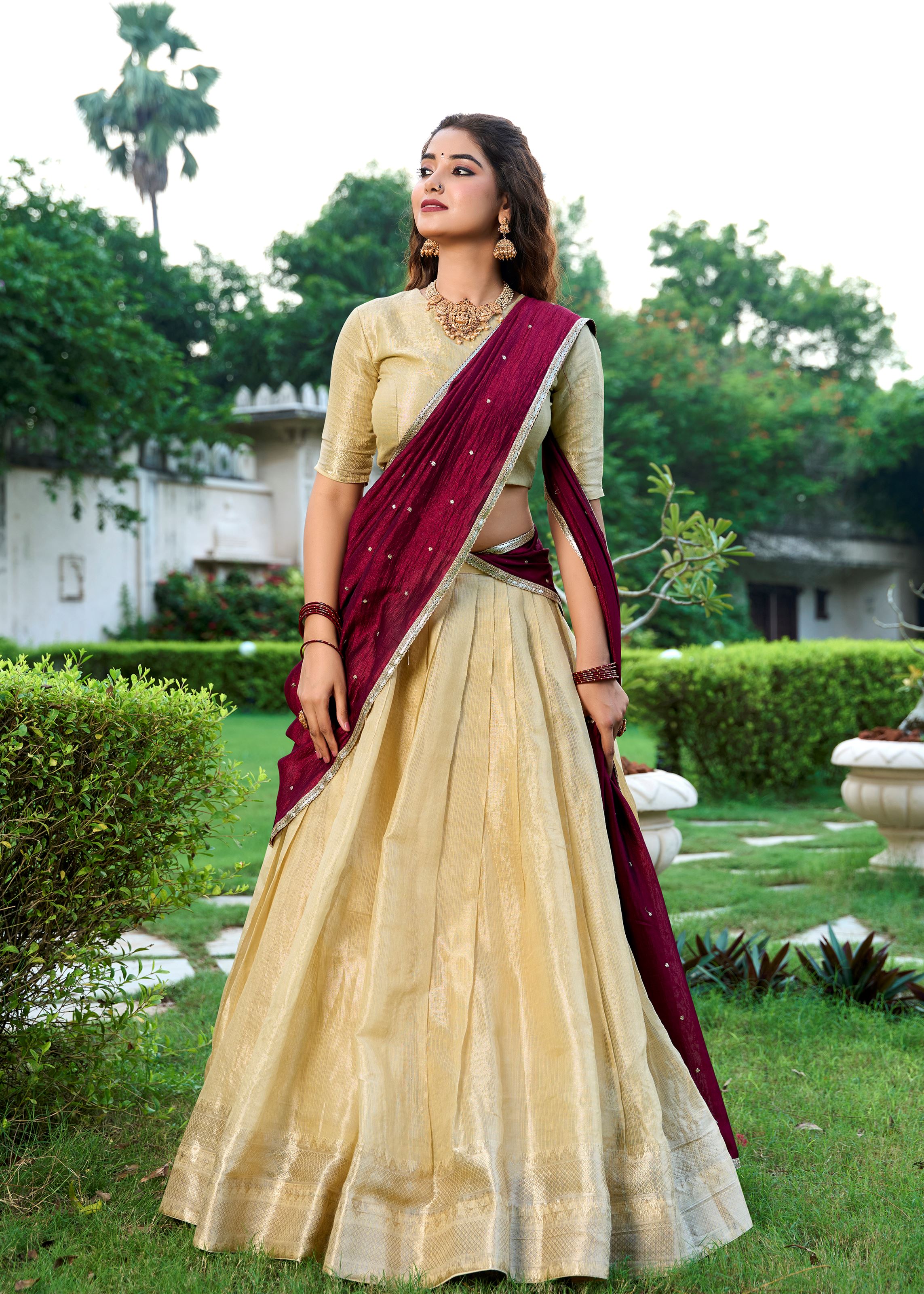 Classic Cream Elegance With A Touch Of Tradition Kanchipuram Lehenga