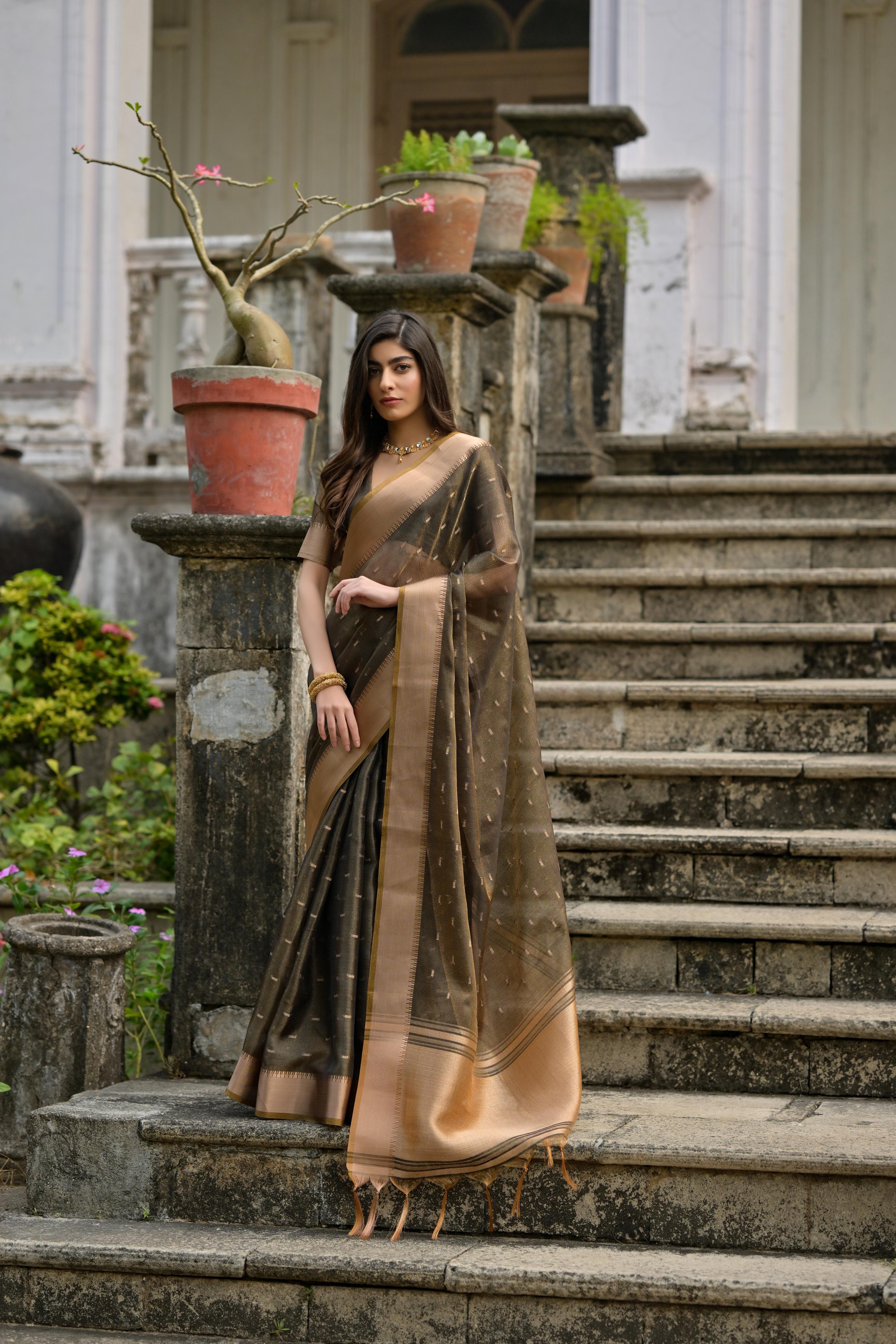 Coffee Kalyani Silk Elegant Designer Festive Wear Heavy Woven Designer Saree