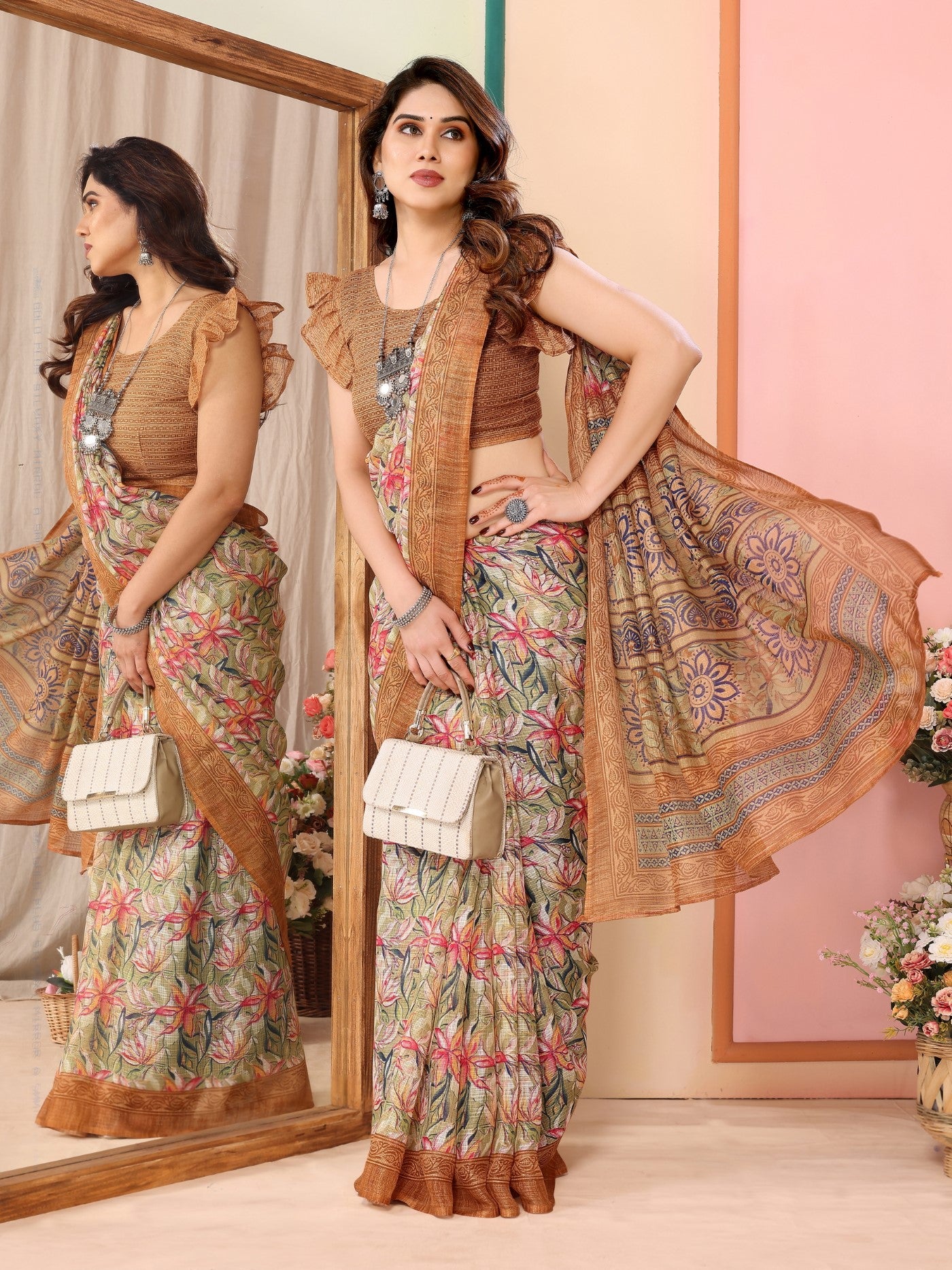 Coffee Kota Doriya Saree with Print