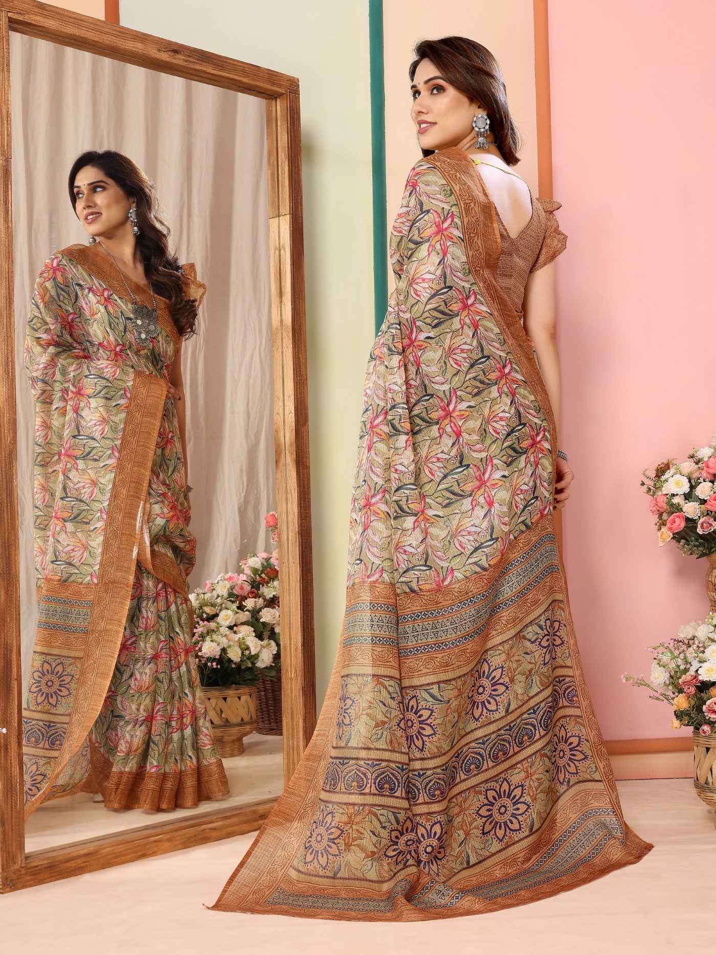Coffee Kota Doriya Saree with Print