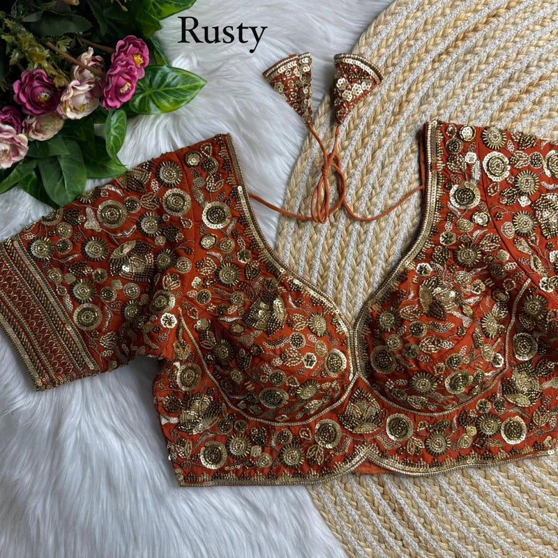 Copper Glow Luxury Heavy Beads Bridal Blouse Roman Silk Designer Wedding Wear