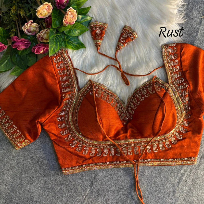 Copper Glow Royal Beads Work Bridal Blouse Italian Silk Designer Couture Wear