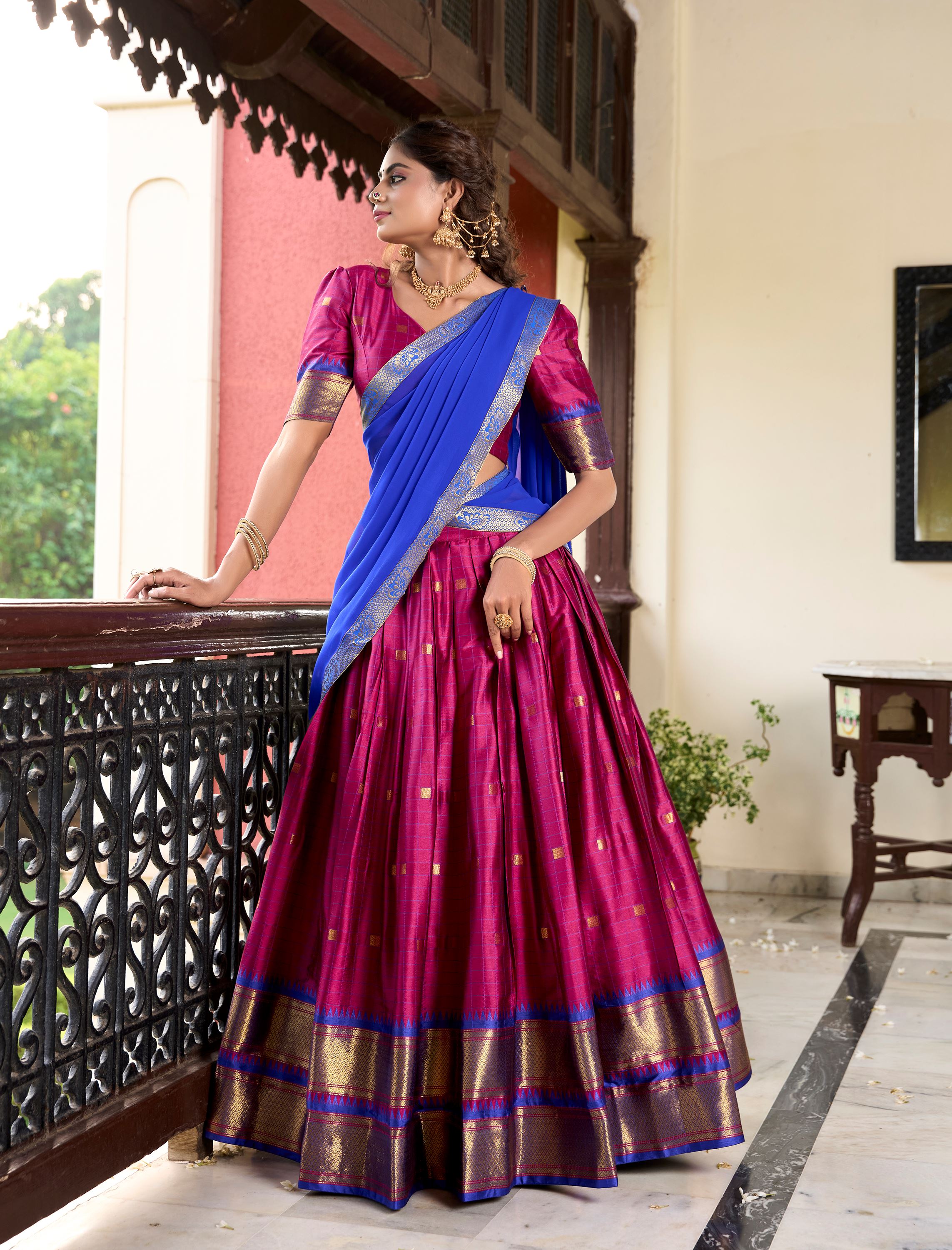 Cotton Silk Pink Lehenga With Traditional Paithani Weave Detailing