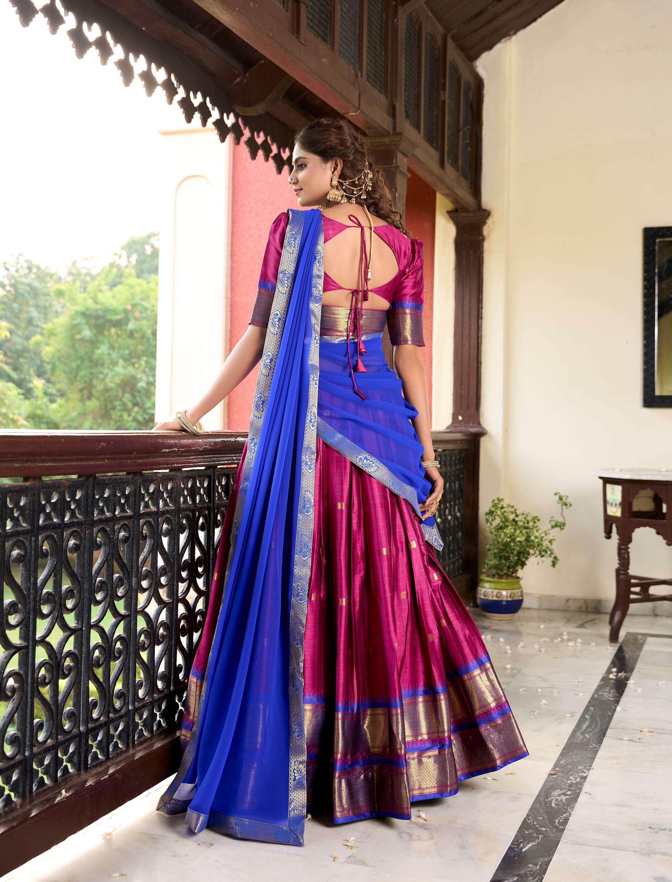 Cotton Silk Pink Lehenga With Traditional Paithani Weave Detailing