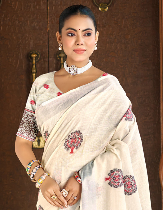 Cream Linen Saree With Timeless Grace and Elegant Charm