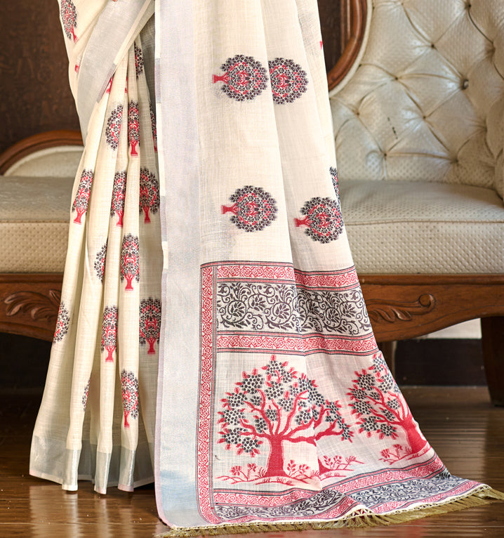 Cream Linen Saree With Timeless Grace and Elegant Charm
