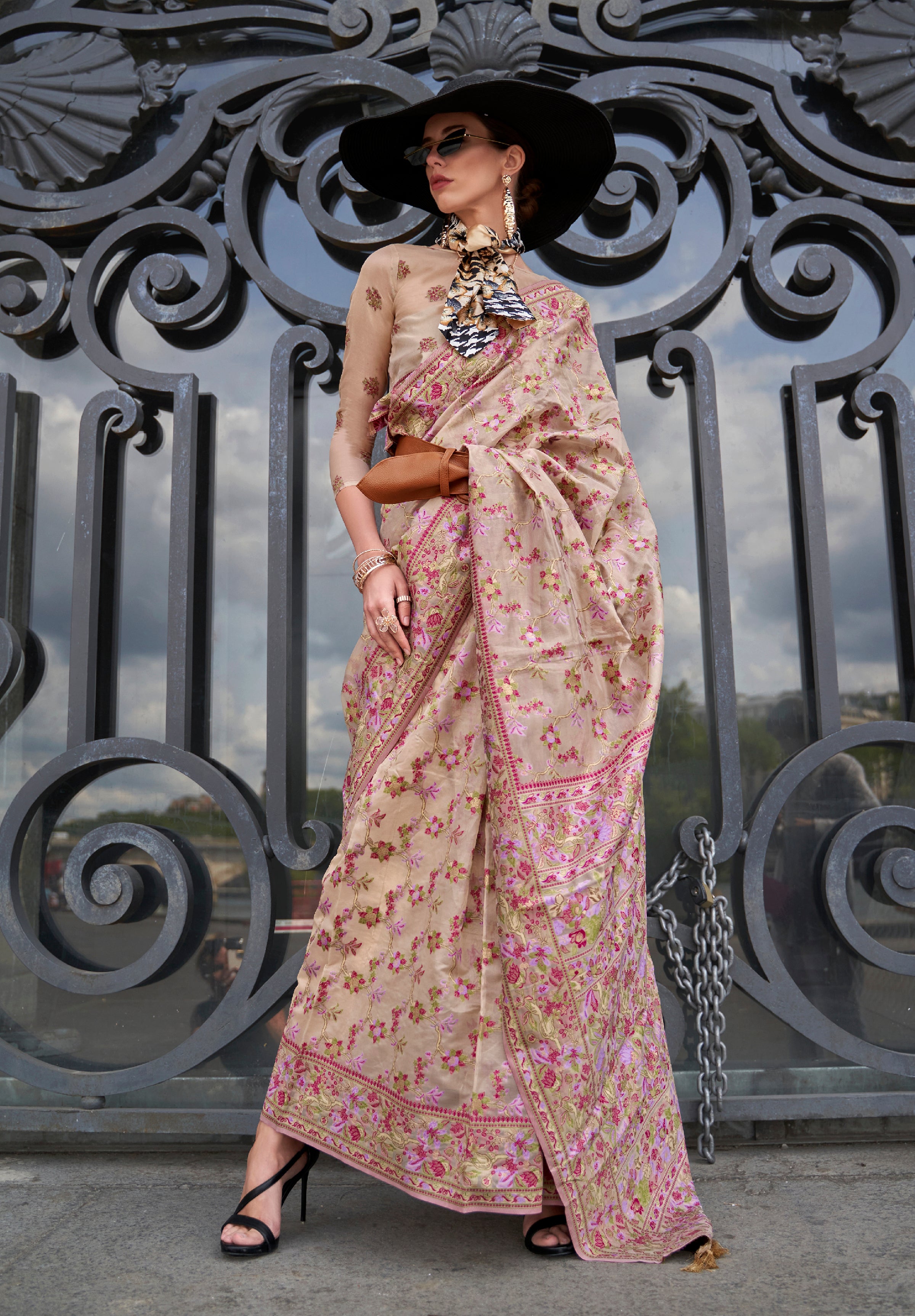 Cream Organza Handloom Saree With Woven Work
