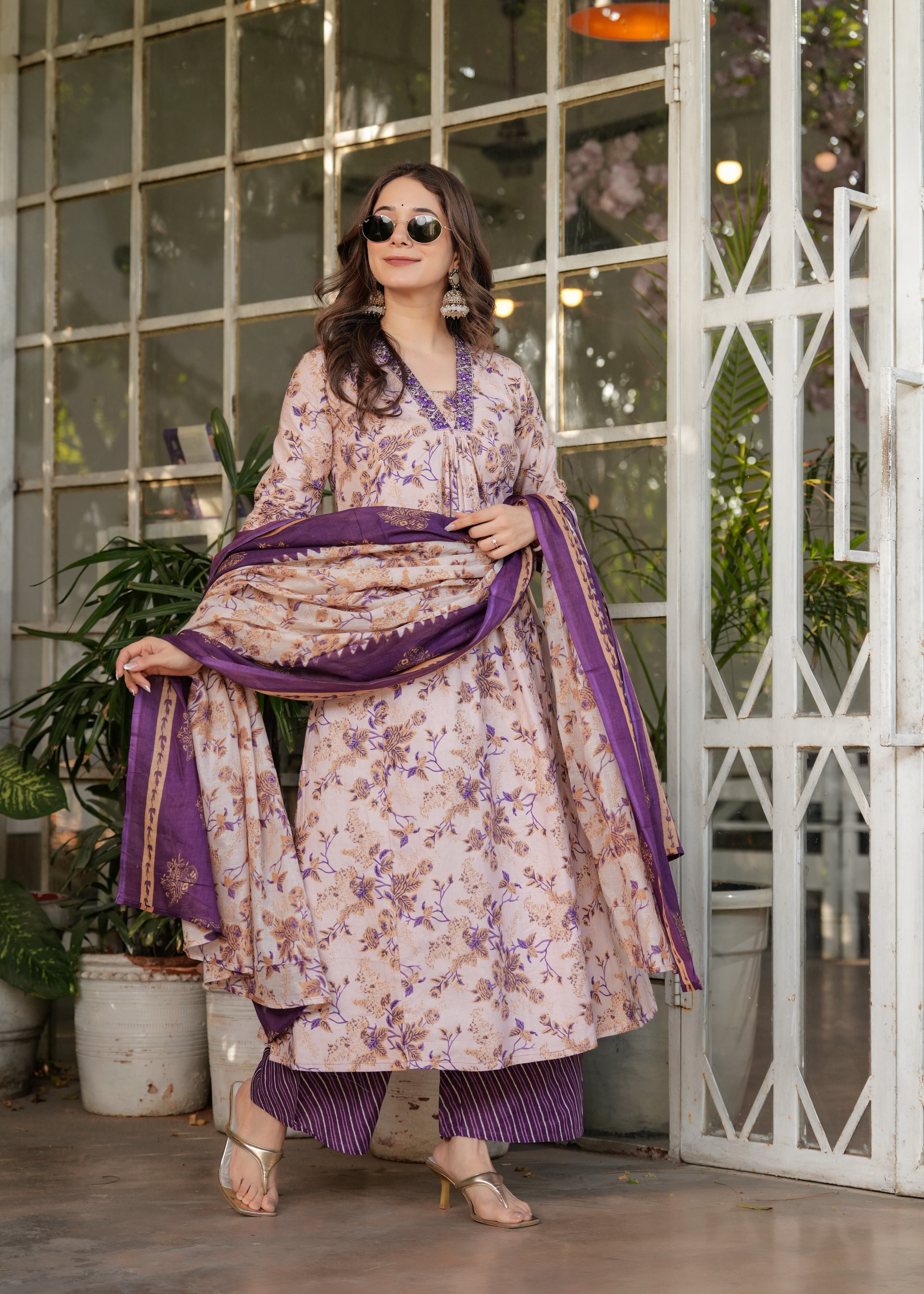 Cream Pure Cotton Elegant Kurta Pant Set With Embroidery Work