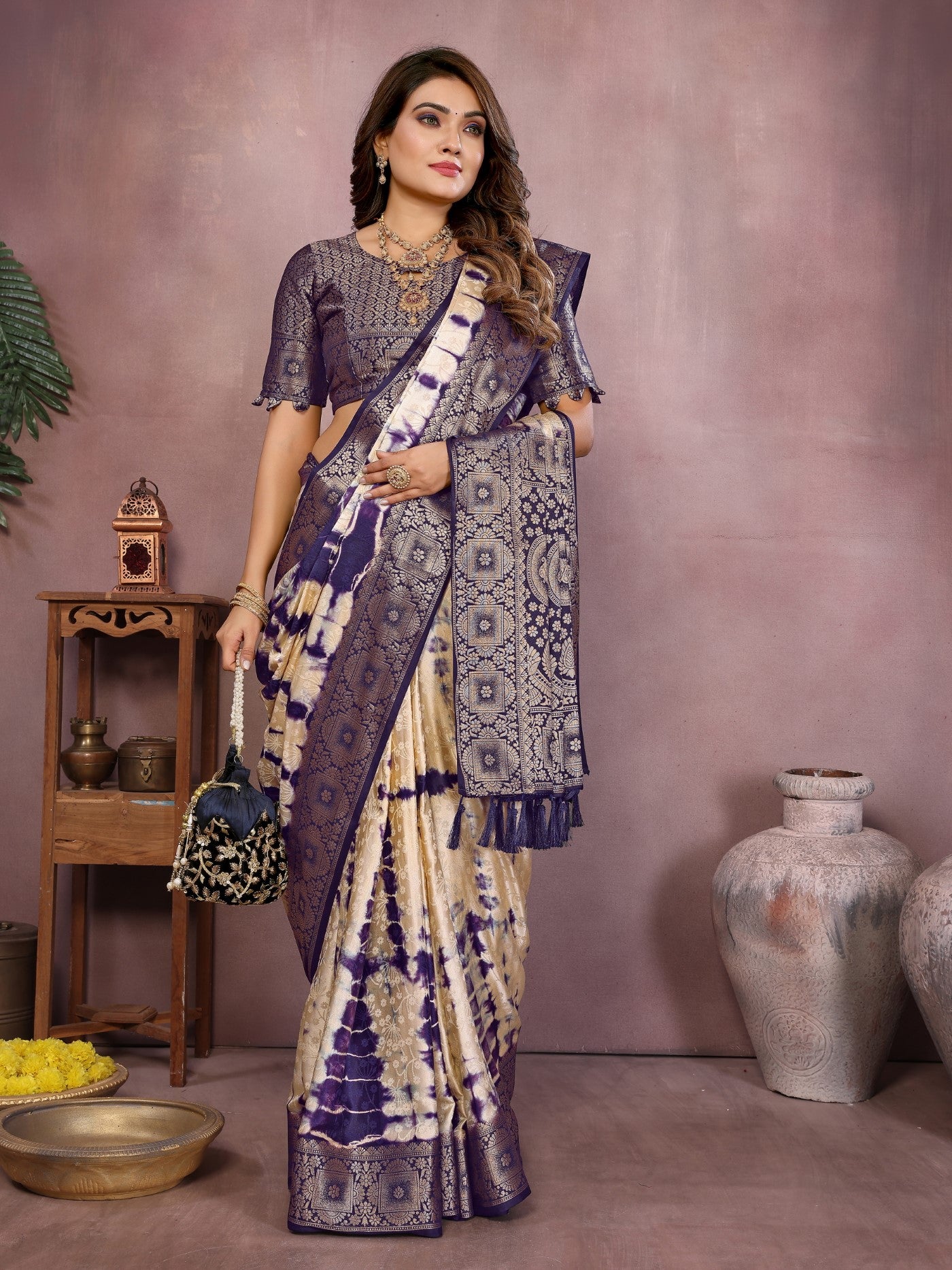 Cream Soft Satin Silk Saree With Premium Sibory Zari Border