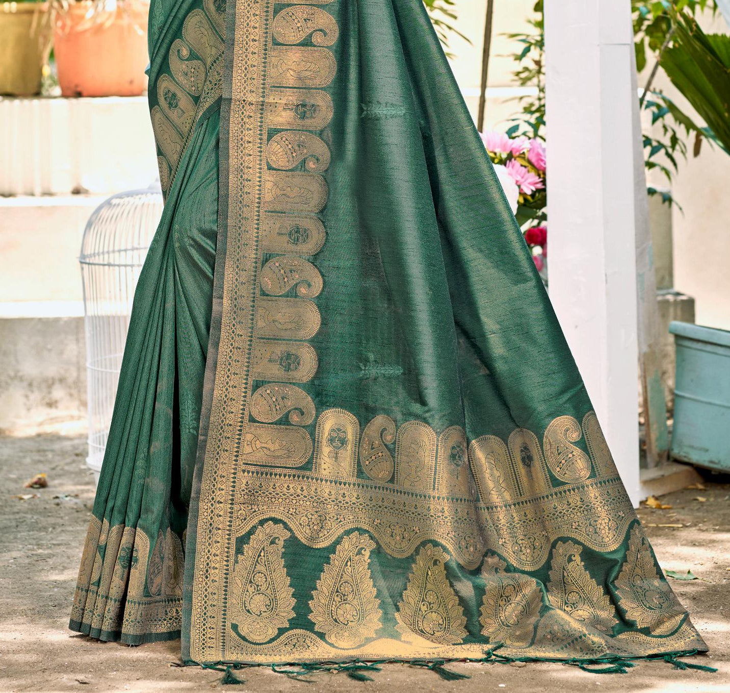 Dark Green Assam Silk Saree With Effortless Style and Everyday Grace