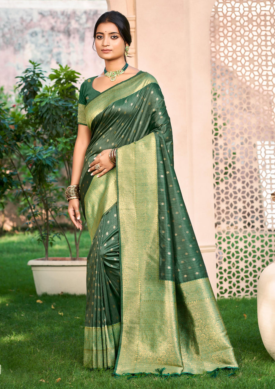 Dark Green Assam Silk Saree With Timeless Grace and Elegant Charm