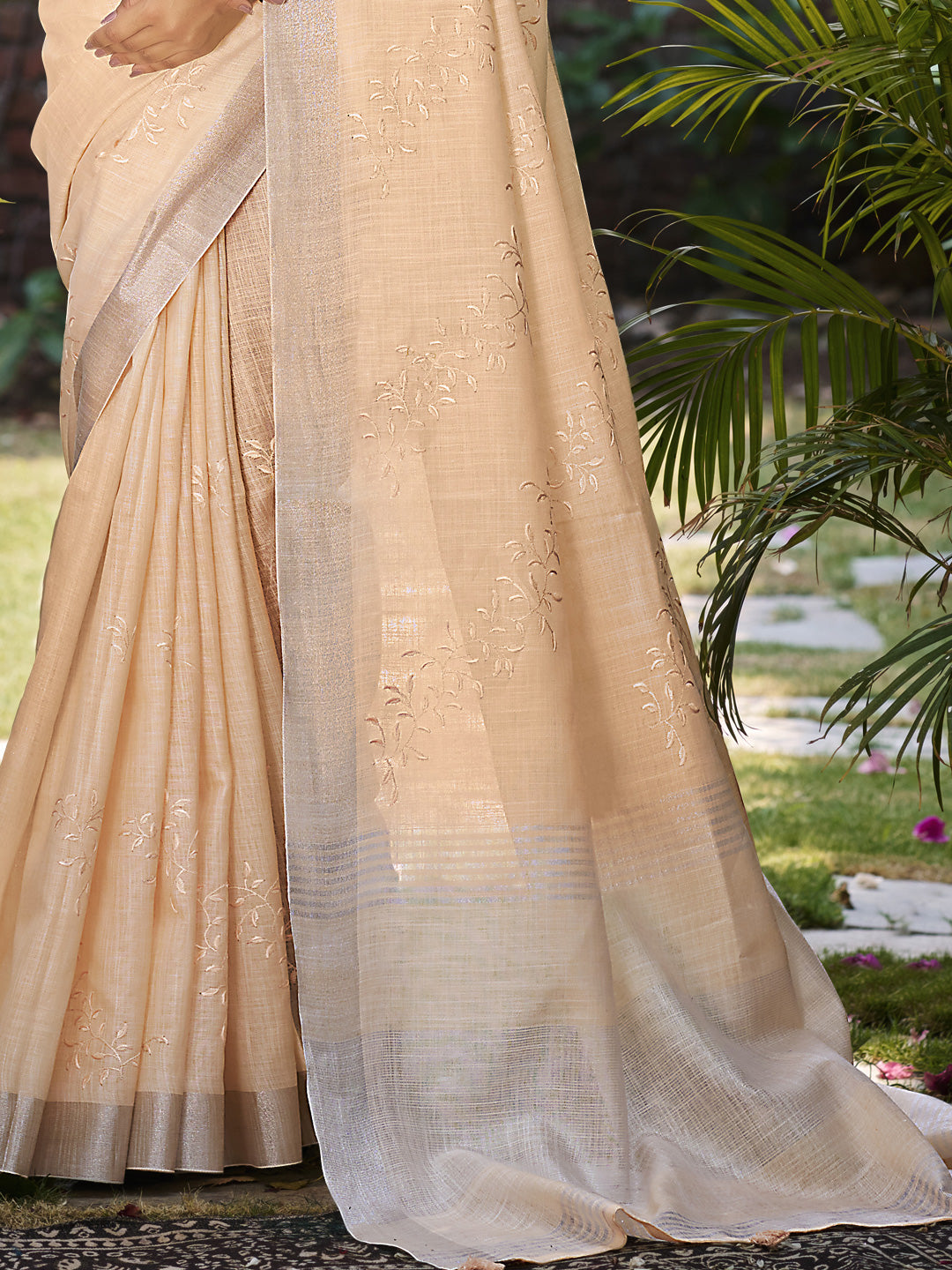 Dazzling Peach Linen Festival Saree for Women