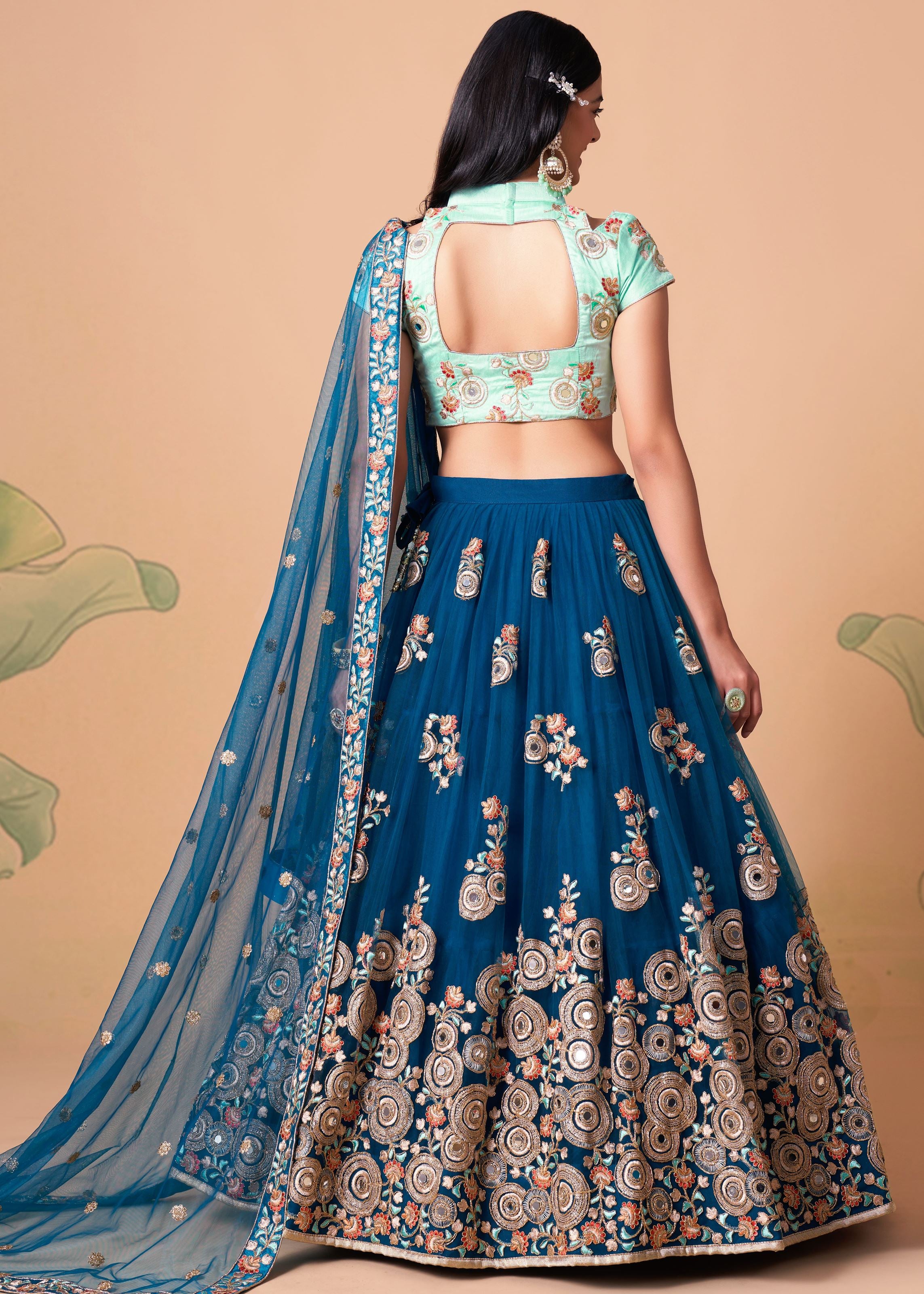 Dove Blue Lehenga Choli With Thread, Zari, Dori And Sequins Embroidery With Mirror Work