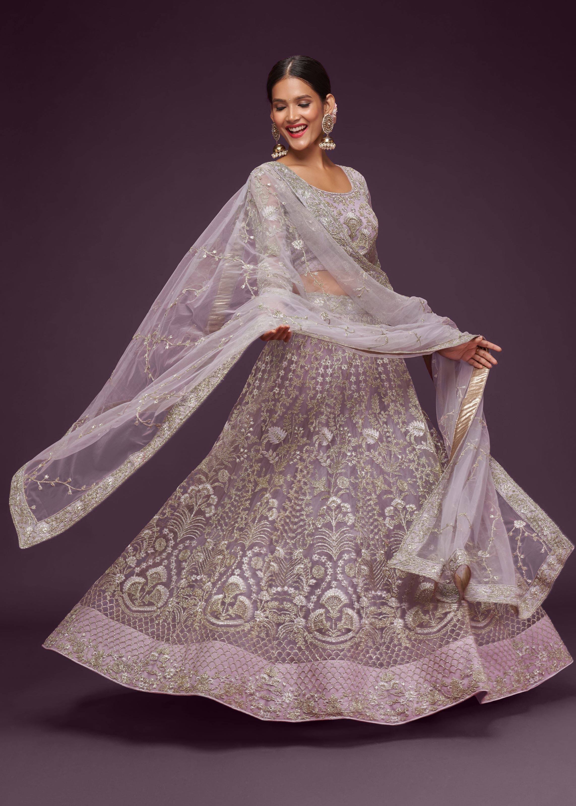 Dusky Orchid Lehenga Choli With Thread, Zari, Badla And Glitter Dori Embroidery Work