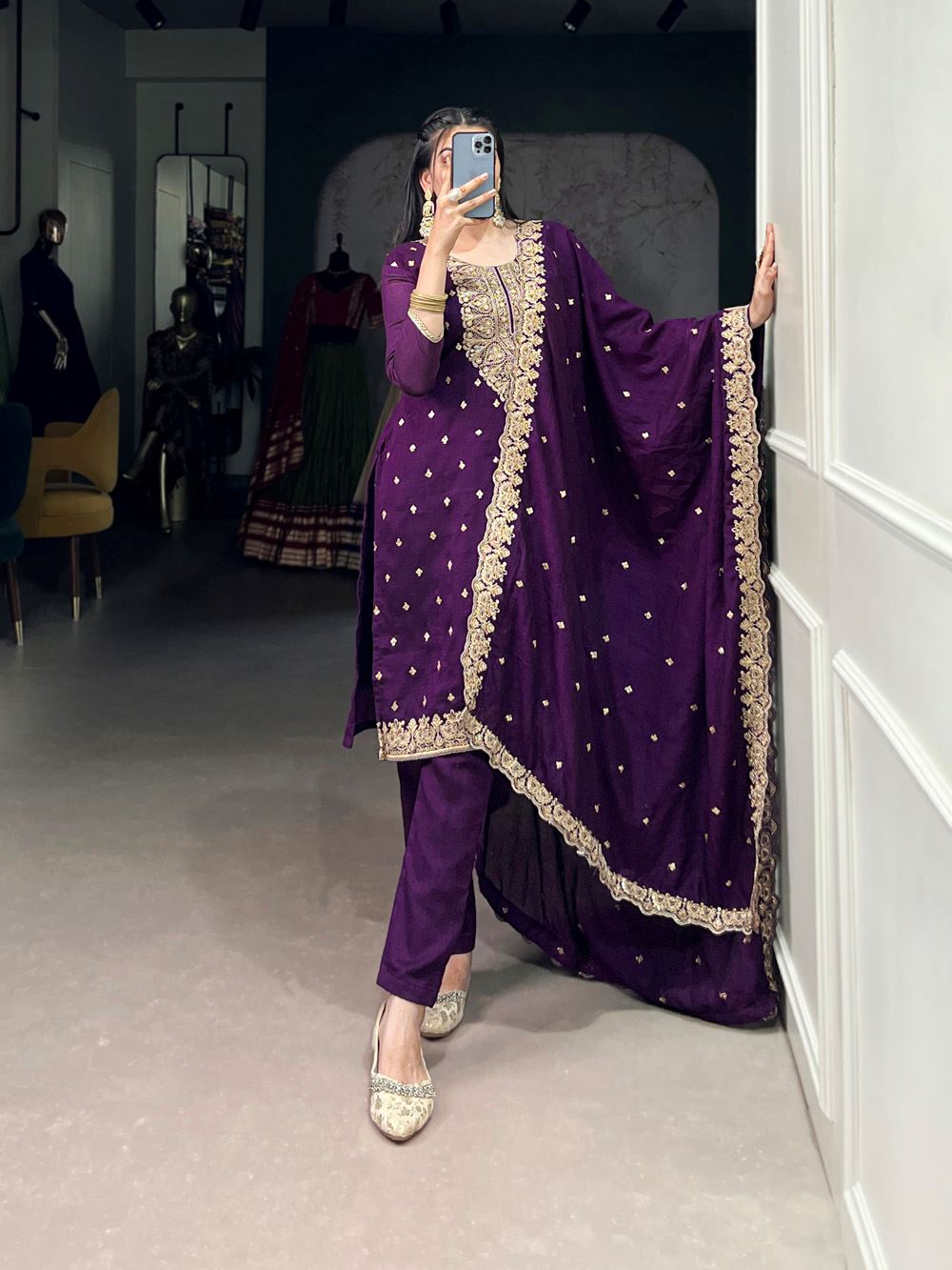 Elegance Redefined Vichitra Silk Salwar Suit with Sequin & Thread Embroidery