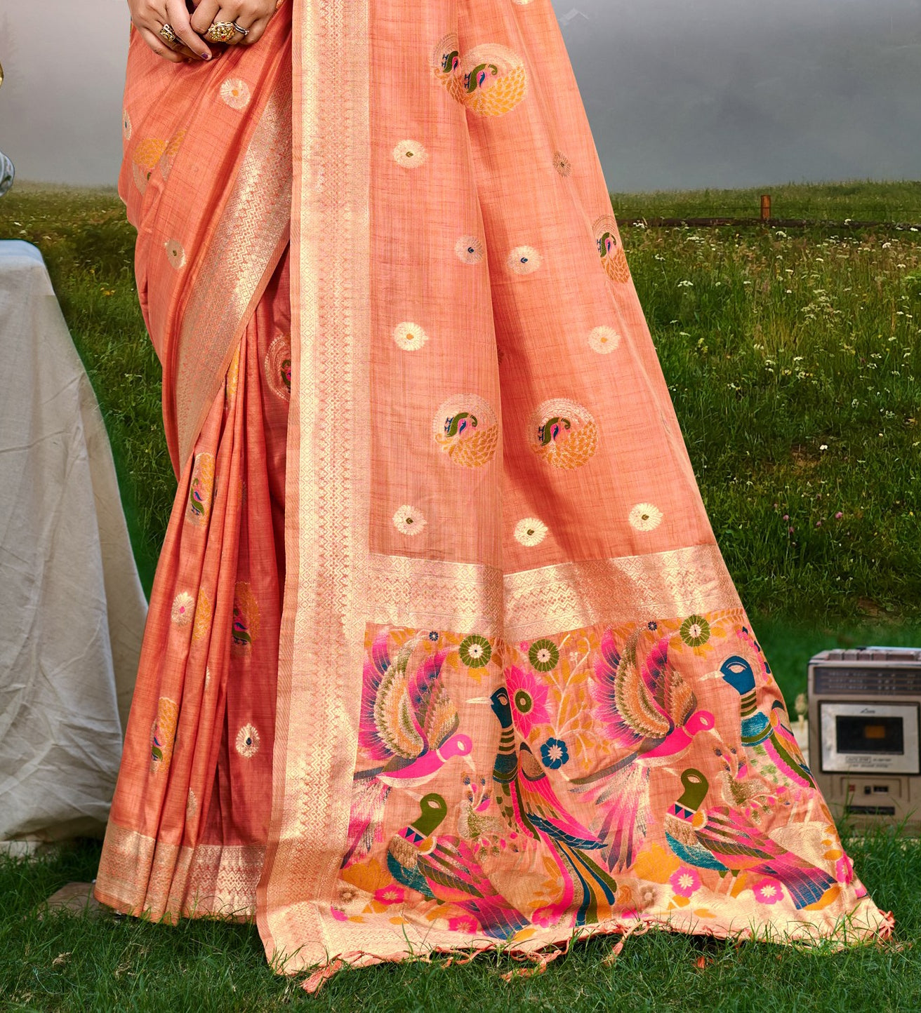 Elegant Gajri Assam Silk Meenakari Festival Saree