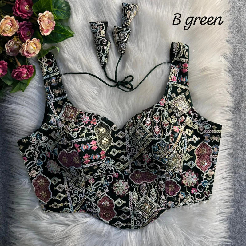 Emerald Bottle Green Luxe Corset Sequins Embroidered Blouse Fox Georgette Partywear
