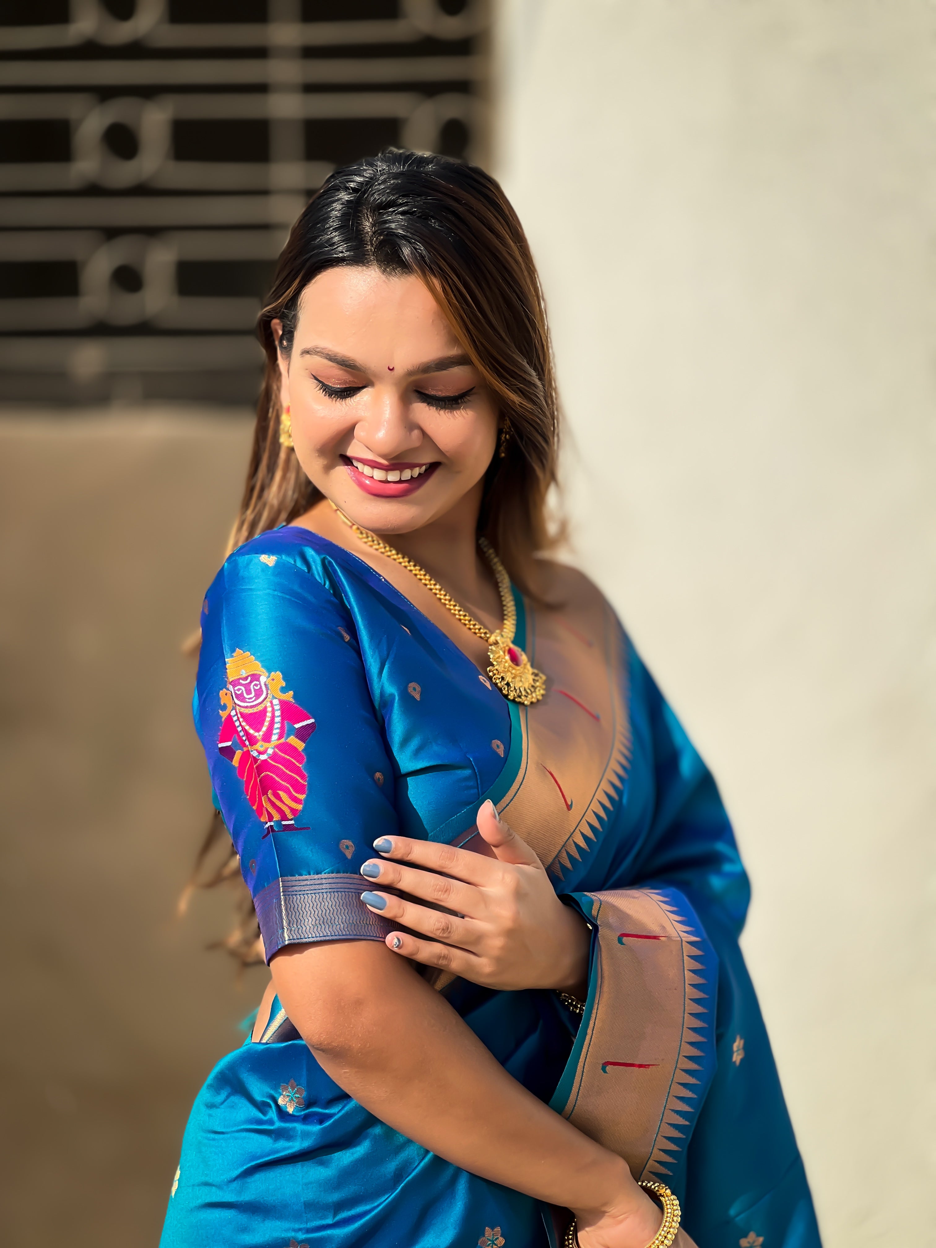 Featival Looks Blue Soft Silk Woven Paithani Vitthala Designer Saree