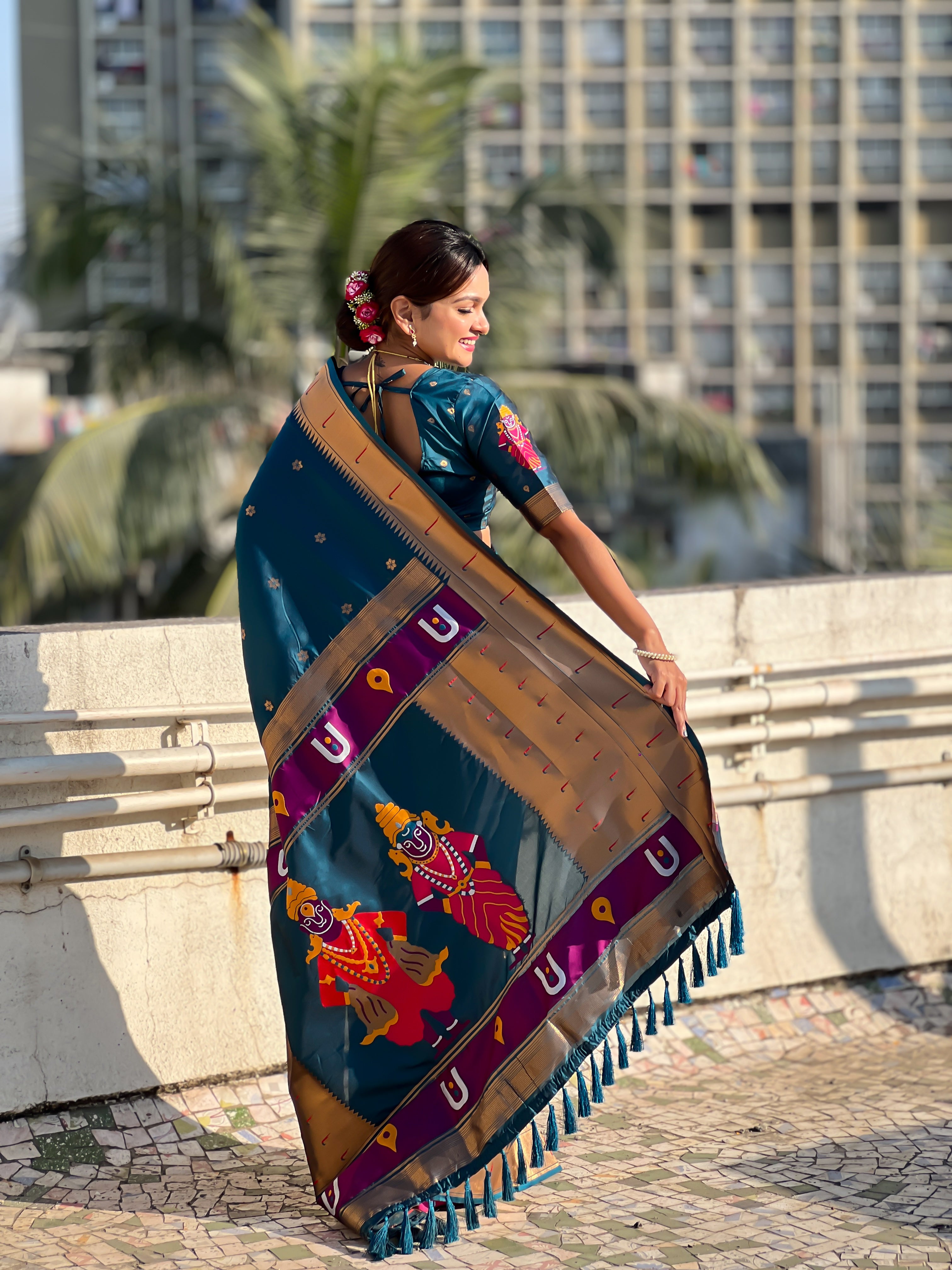 Festival Looks Navy Blue Soft Silk Woven Paithani Vitthala Designer Saree