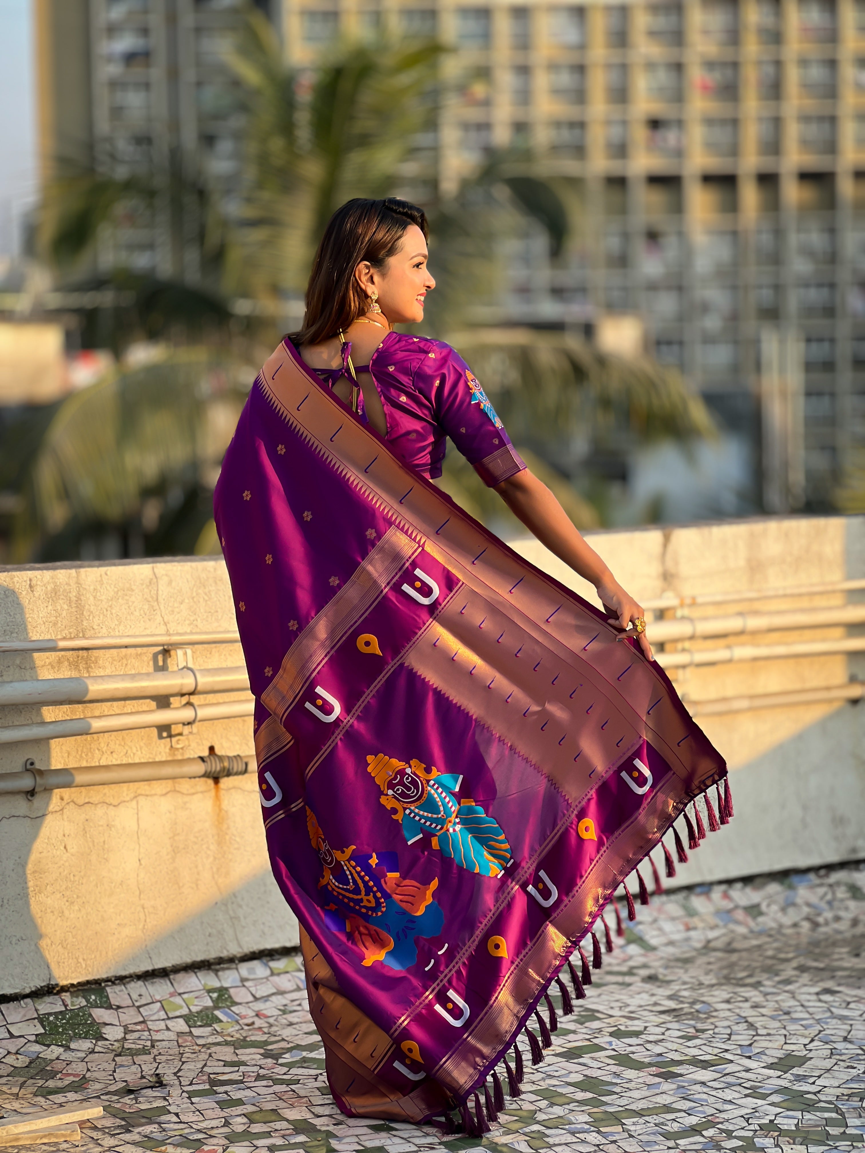 Festival Looks Purple Soft Silk Woven Paithani Vitthala Designer Saree