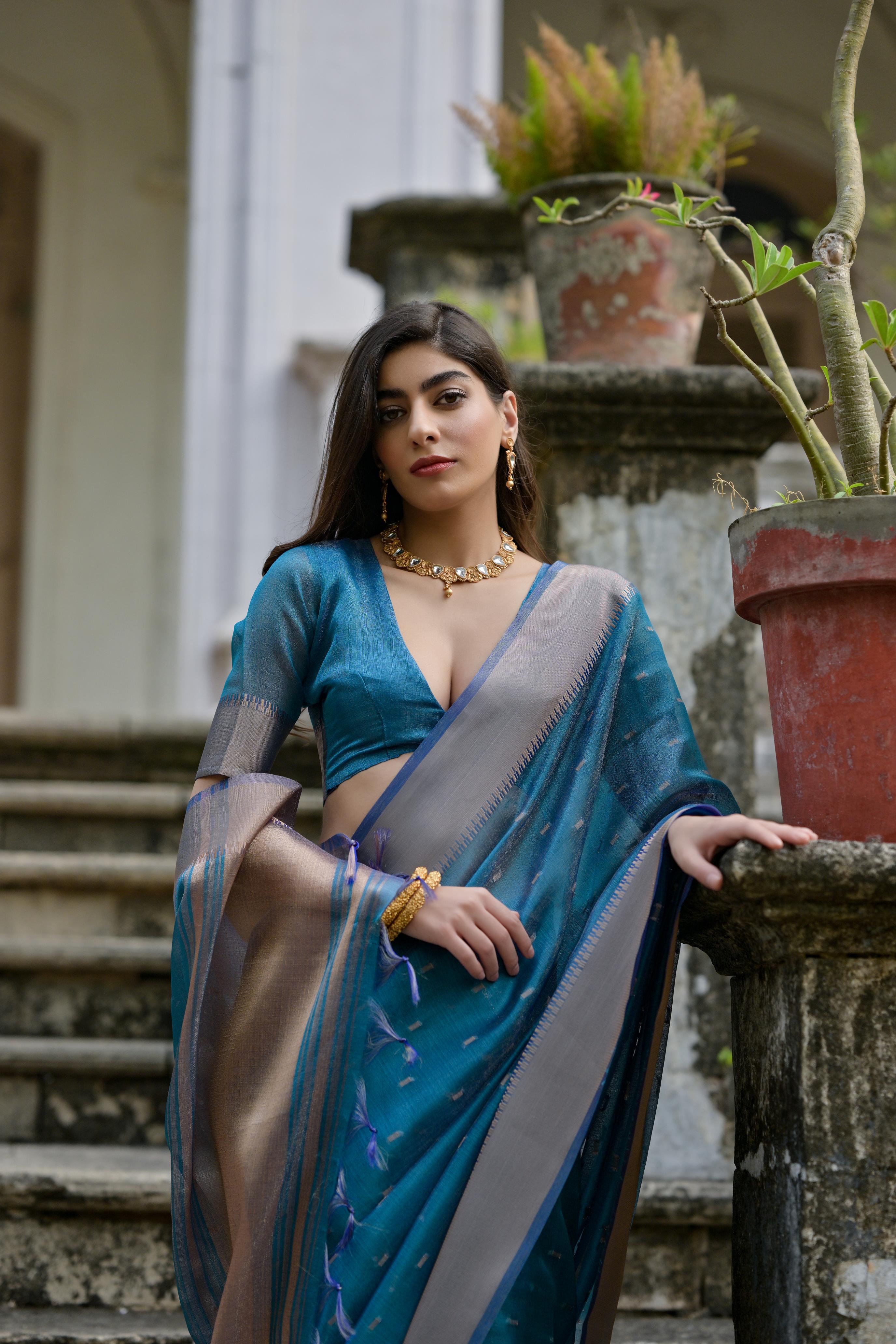 Firozi Kalyani Silk Elegant Designer Festive Wear Heavy Woven Designer Saree