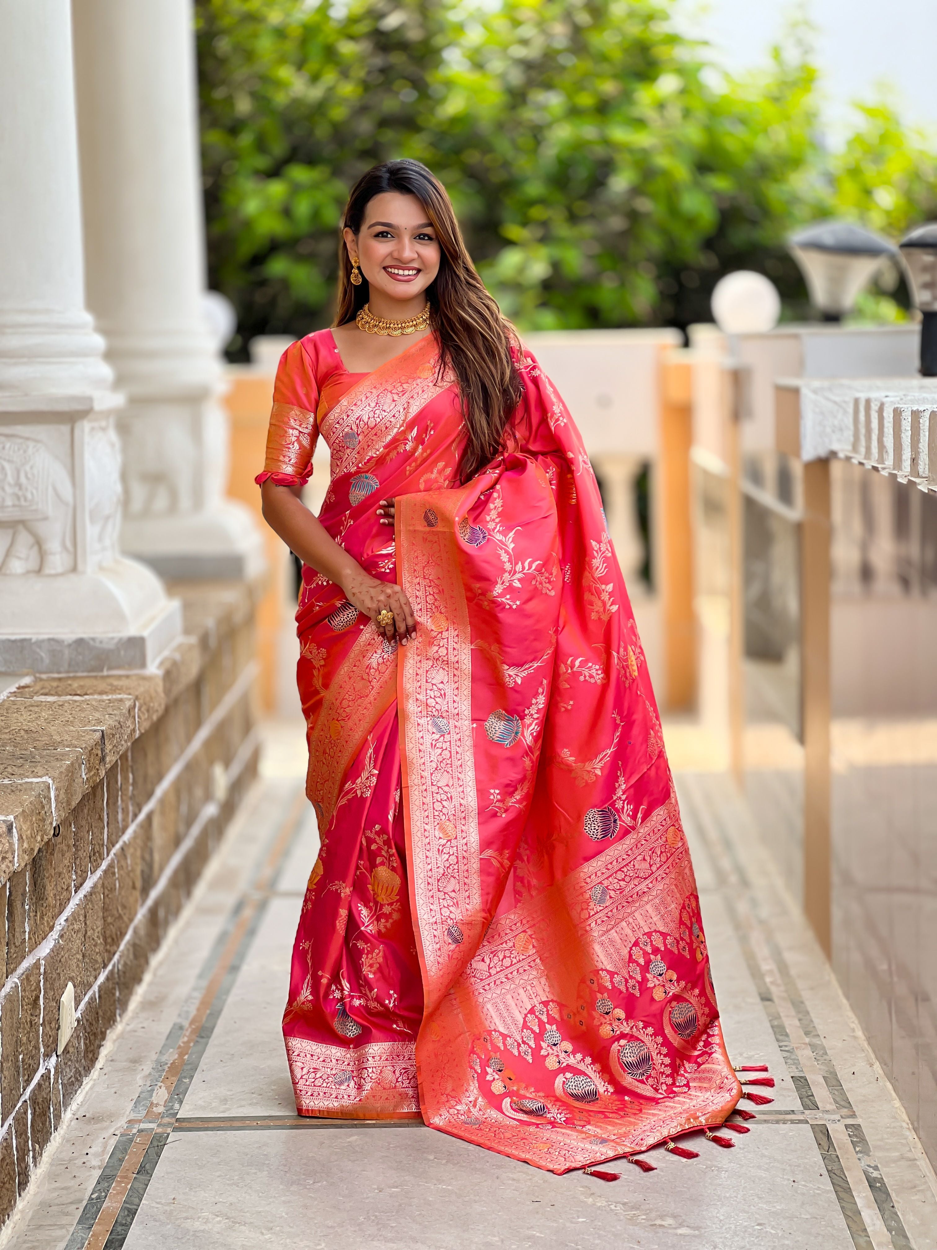 Gajri Beautiful Banarasi Silk Woven Meenakari Designer Graceful Ethnic Saree