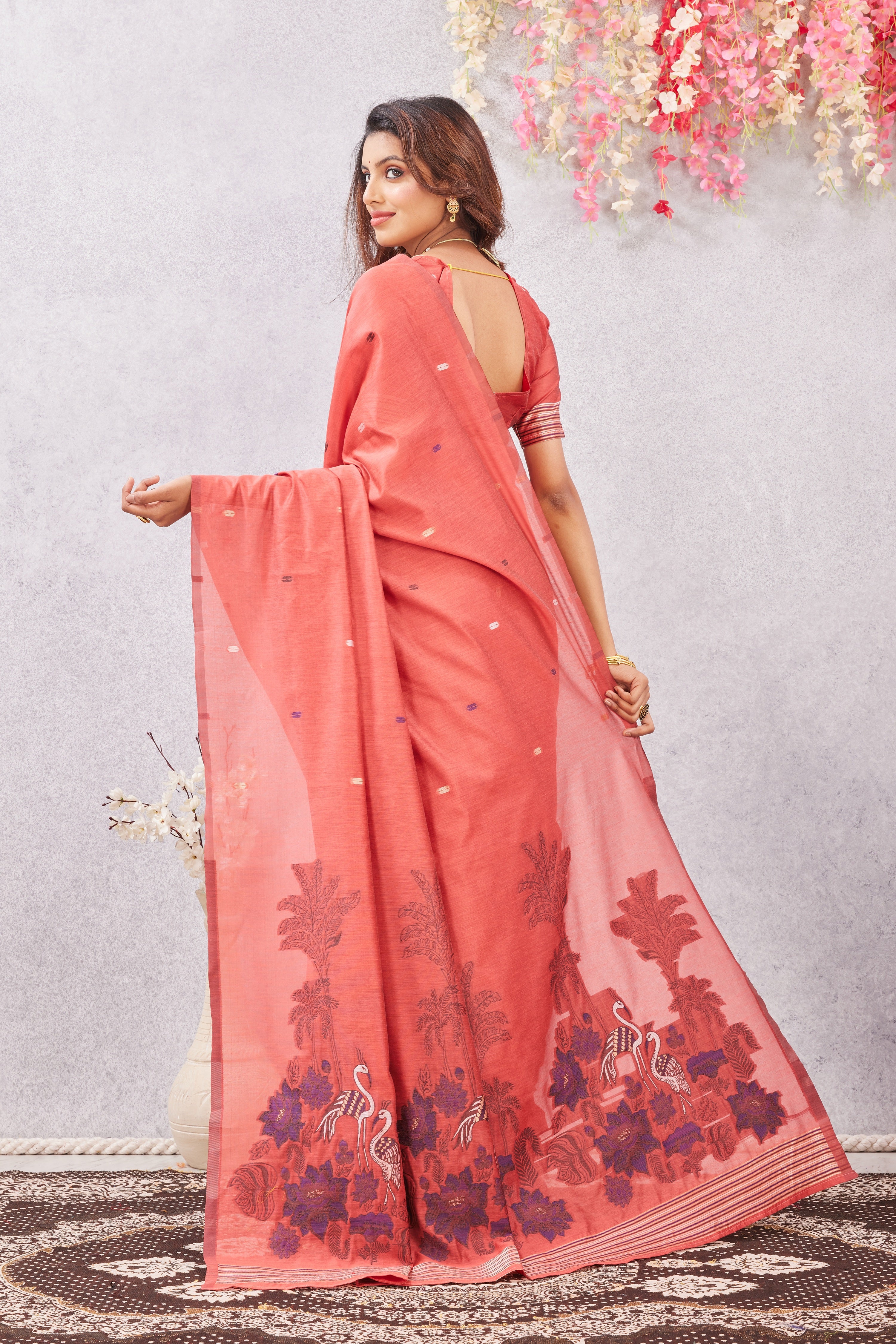 Gajri Linen Cotton Saree with Ethnic Motif Design & Rich Jacquard Pallu