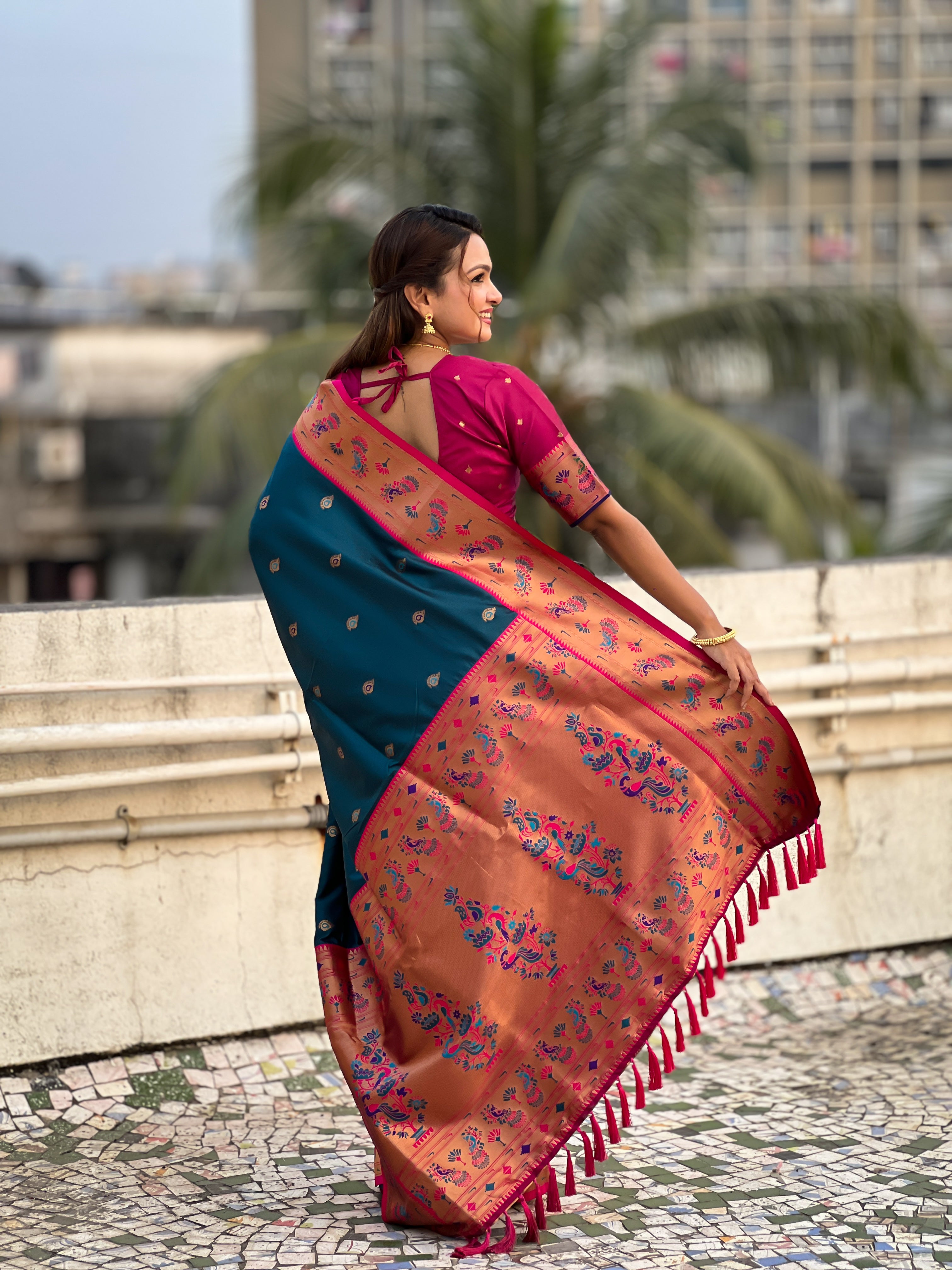 Glamorous Weaving Meenakari Designer Soft Silk Ethnic Partywear Blue Saree