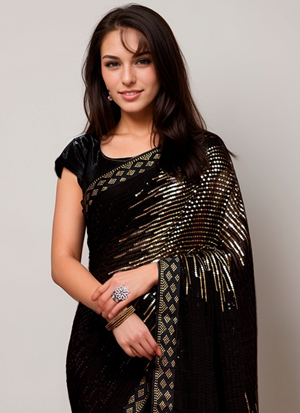 Gold Beautiful Bollywood Style Ceremonial Georgette Saree
