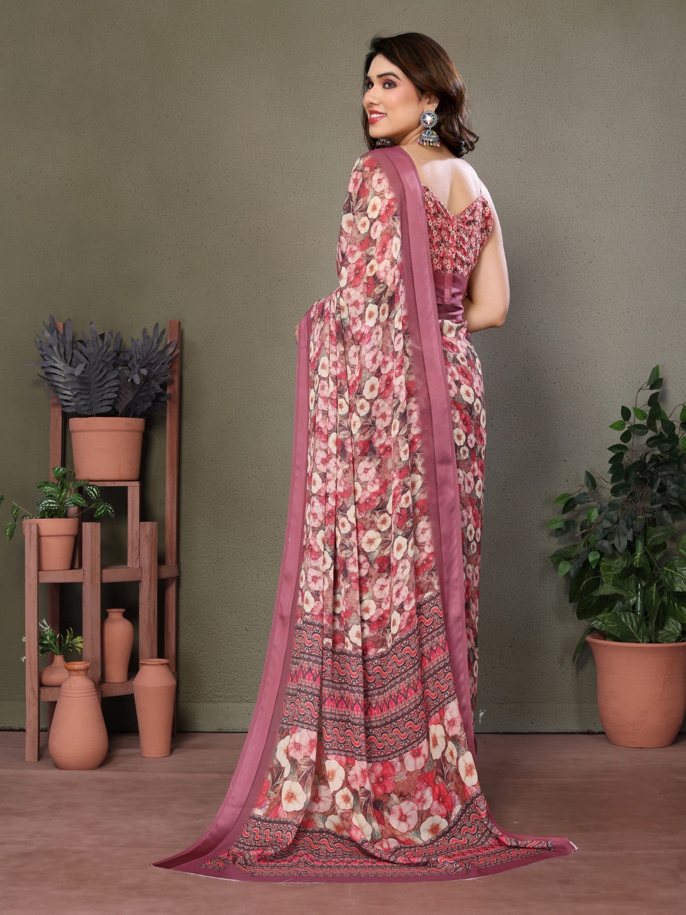 Gold Moss Satin Patta Saree with Digital Print