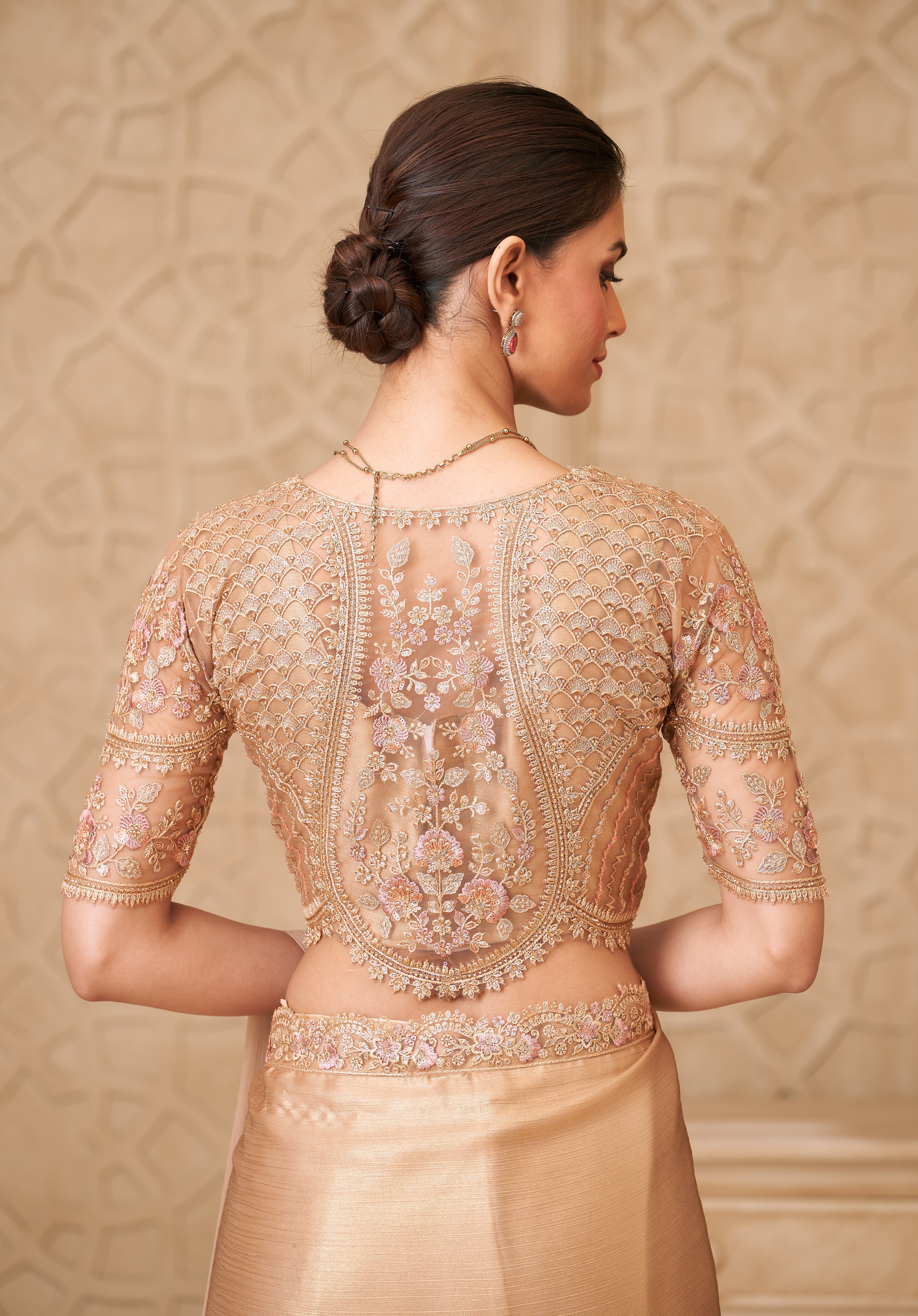 Gold Saree With Heavy Thread Embroidery Sequins Border Work With Embroidery Blouse