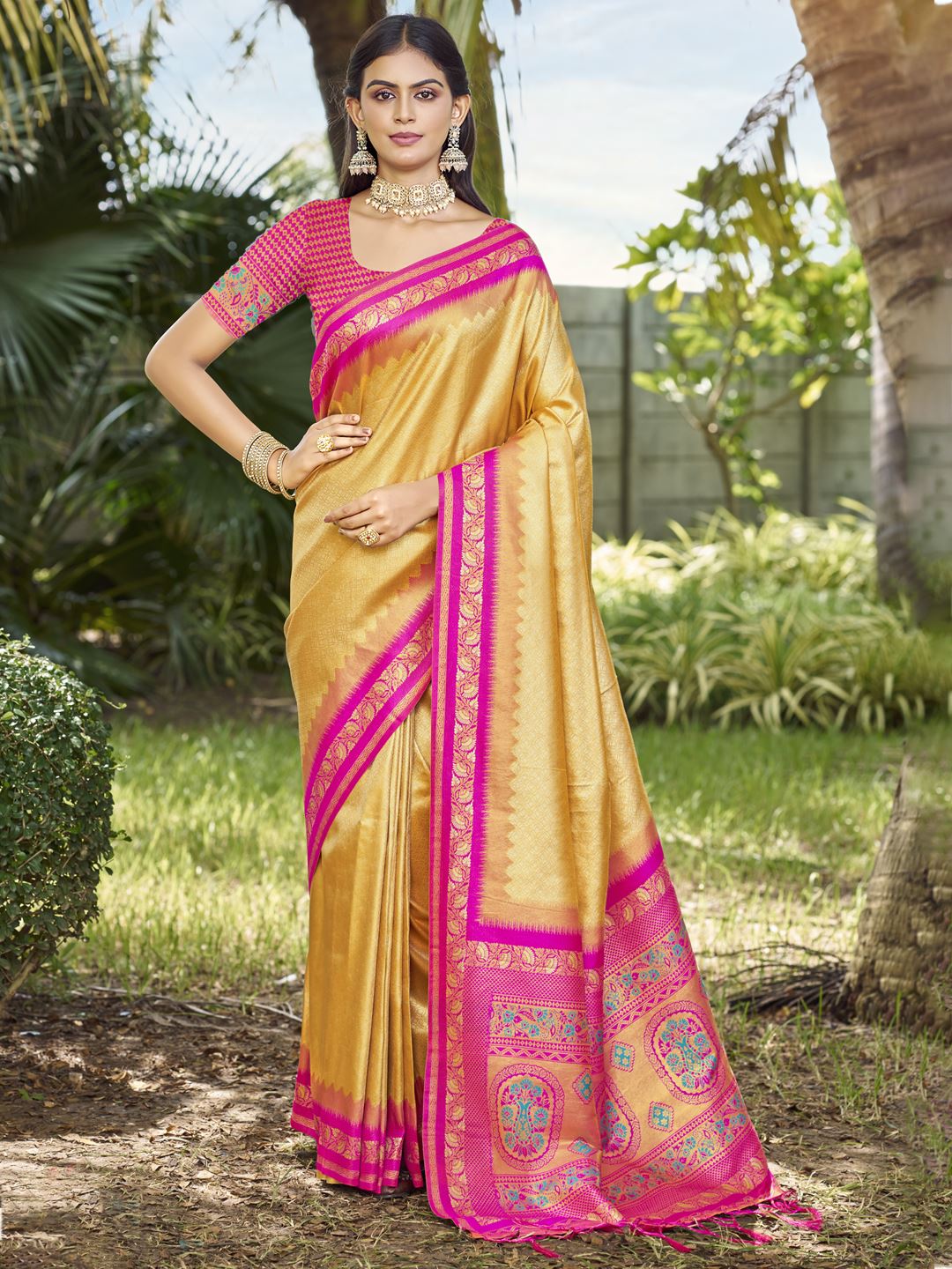 Golden Jacquard Woven Silk Saree