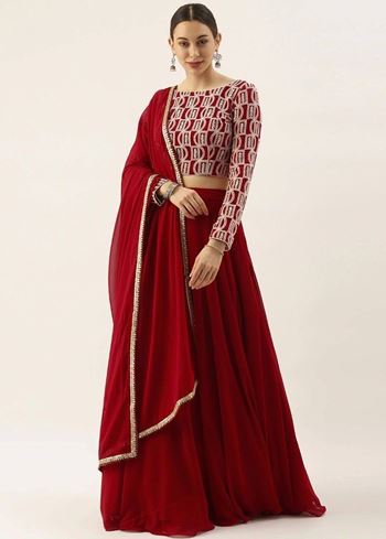 Gorgeous Red Sequins Georgette Reception Wear Lehenga Choli