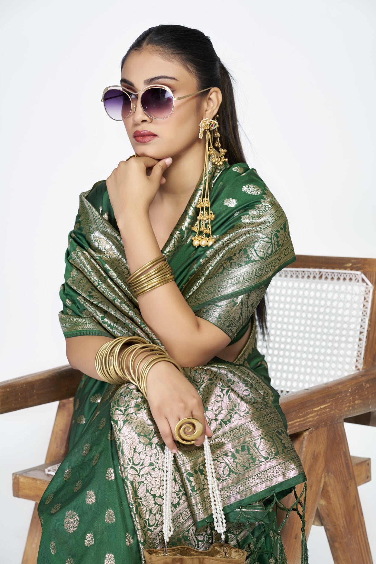 Green Banarasi Silk Saree with Weaving