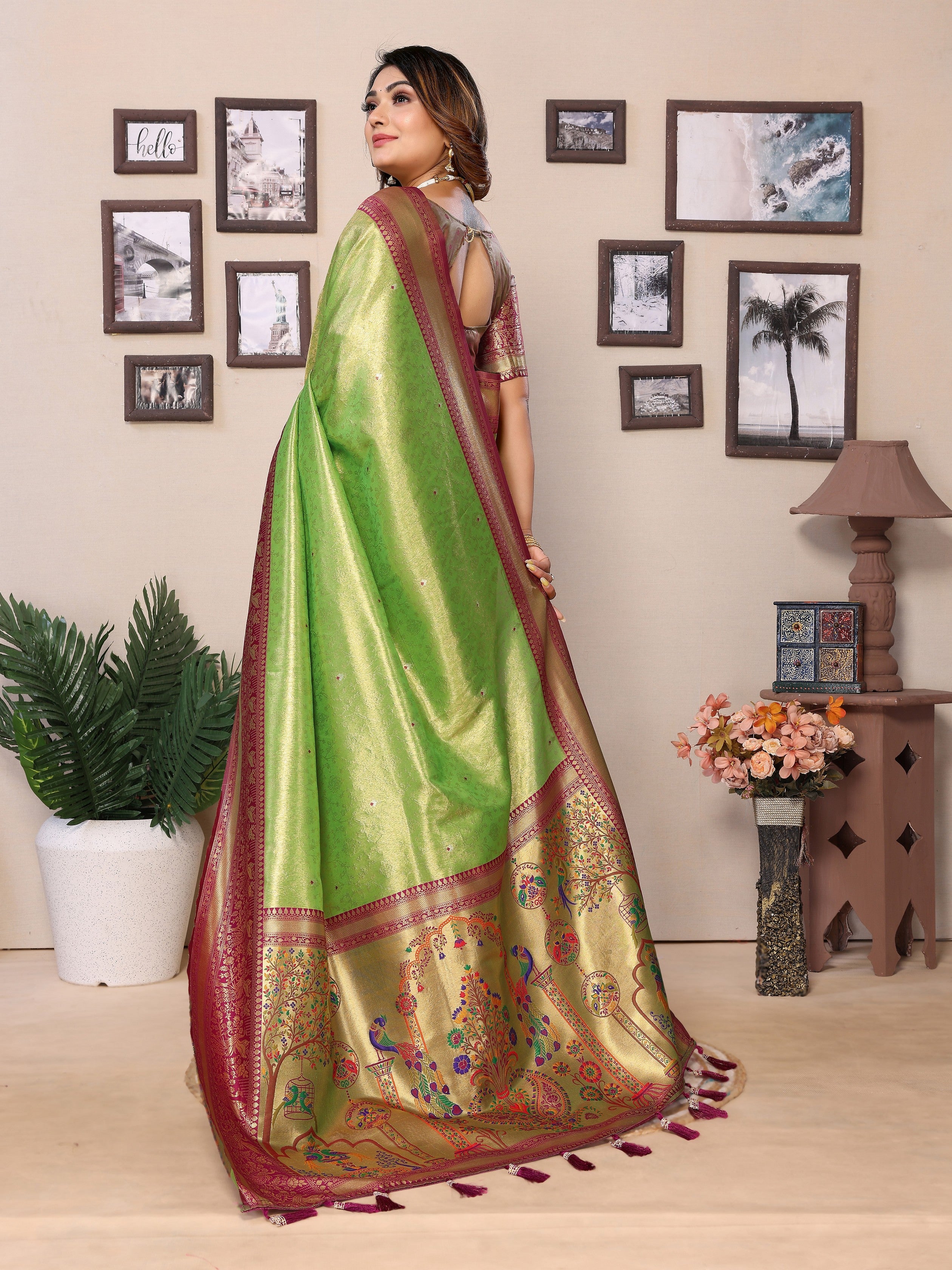 Green Banarasi Tissue Silk Heavy Woven Jari Designer Ceremonial Saree