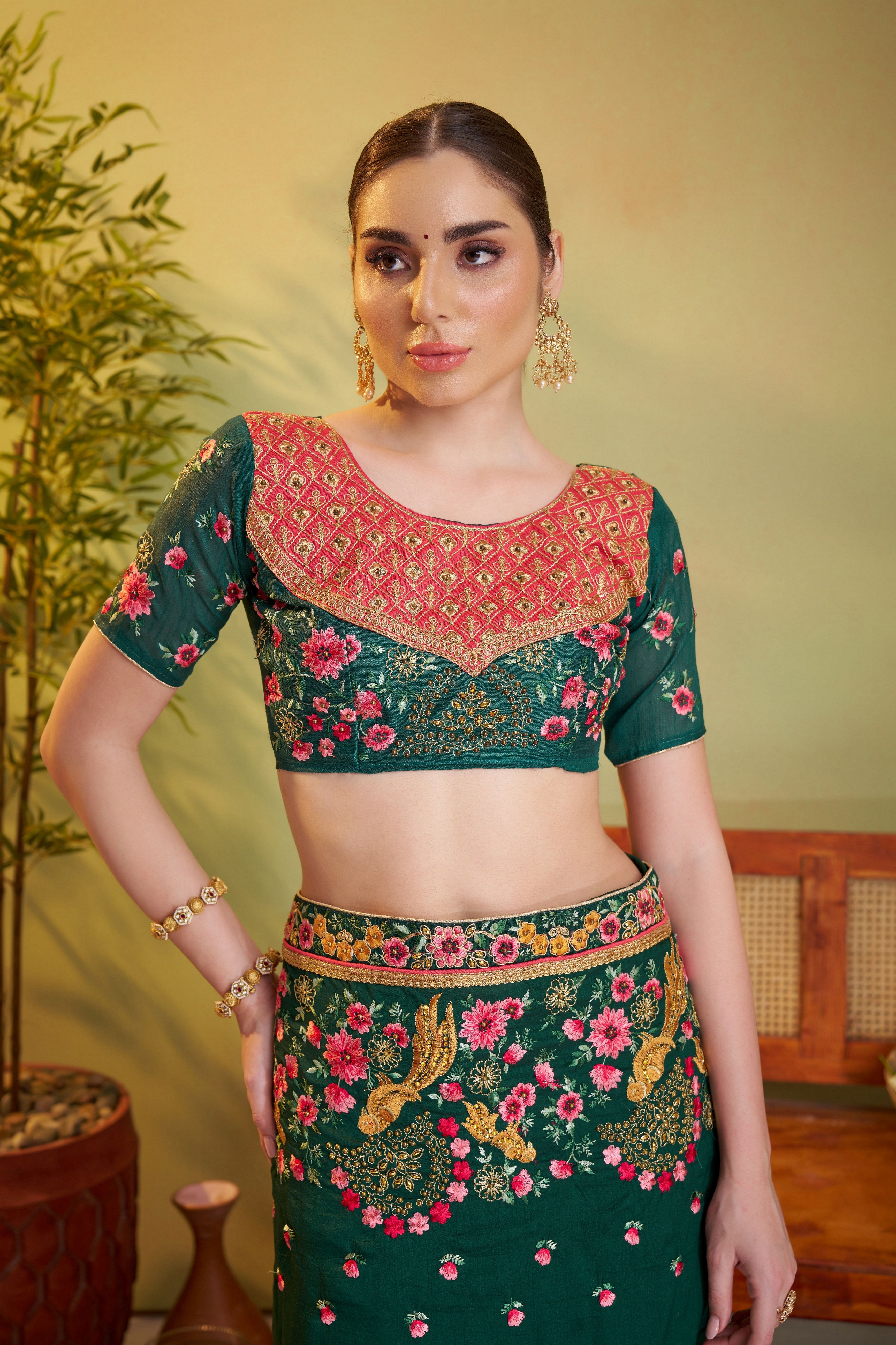Green Barfi Satin Designer Partywear Saree For Rich Indian Looks
