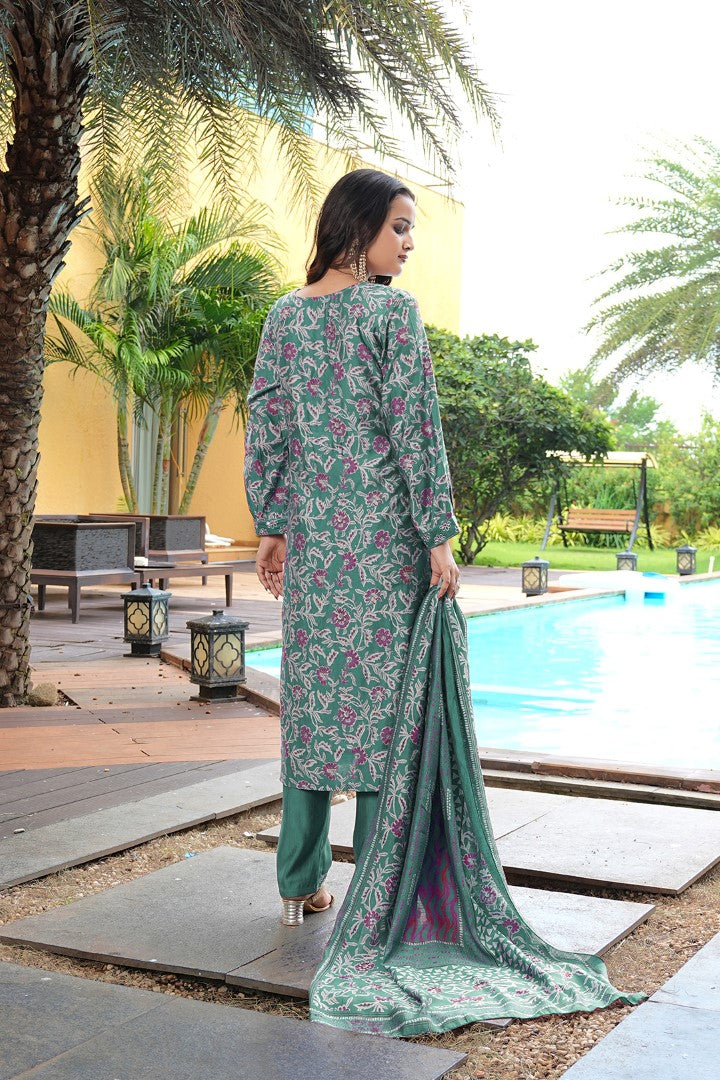 Green Cotton Silk Designer Suit Set With Elegant Embroidery