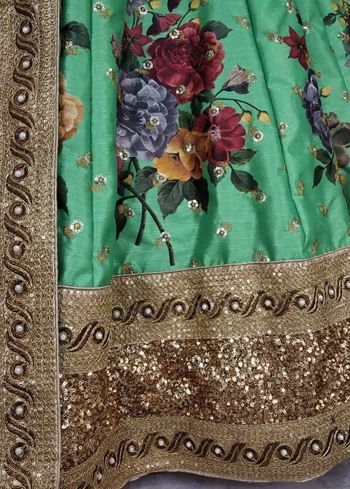 Green Floral Digital Printed Art Silk Bridal Lehenga Choli