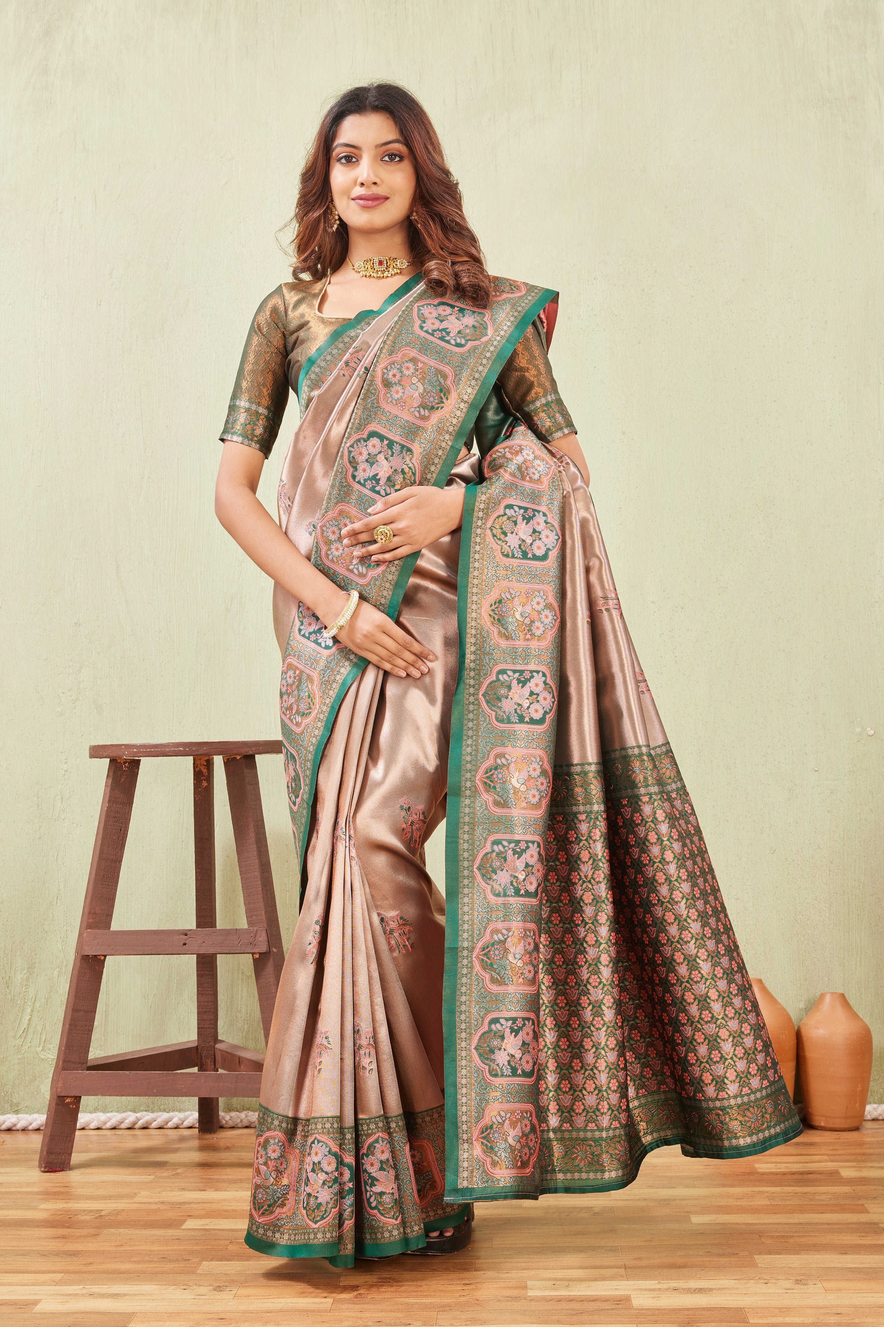 Green Gajri Banarasi Silk Saree with Rich Pallu & Elegant Jacquard Jari Work
