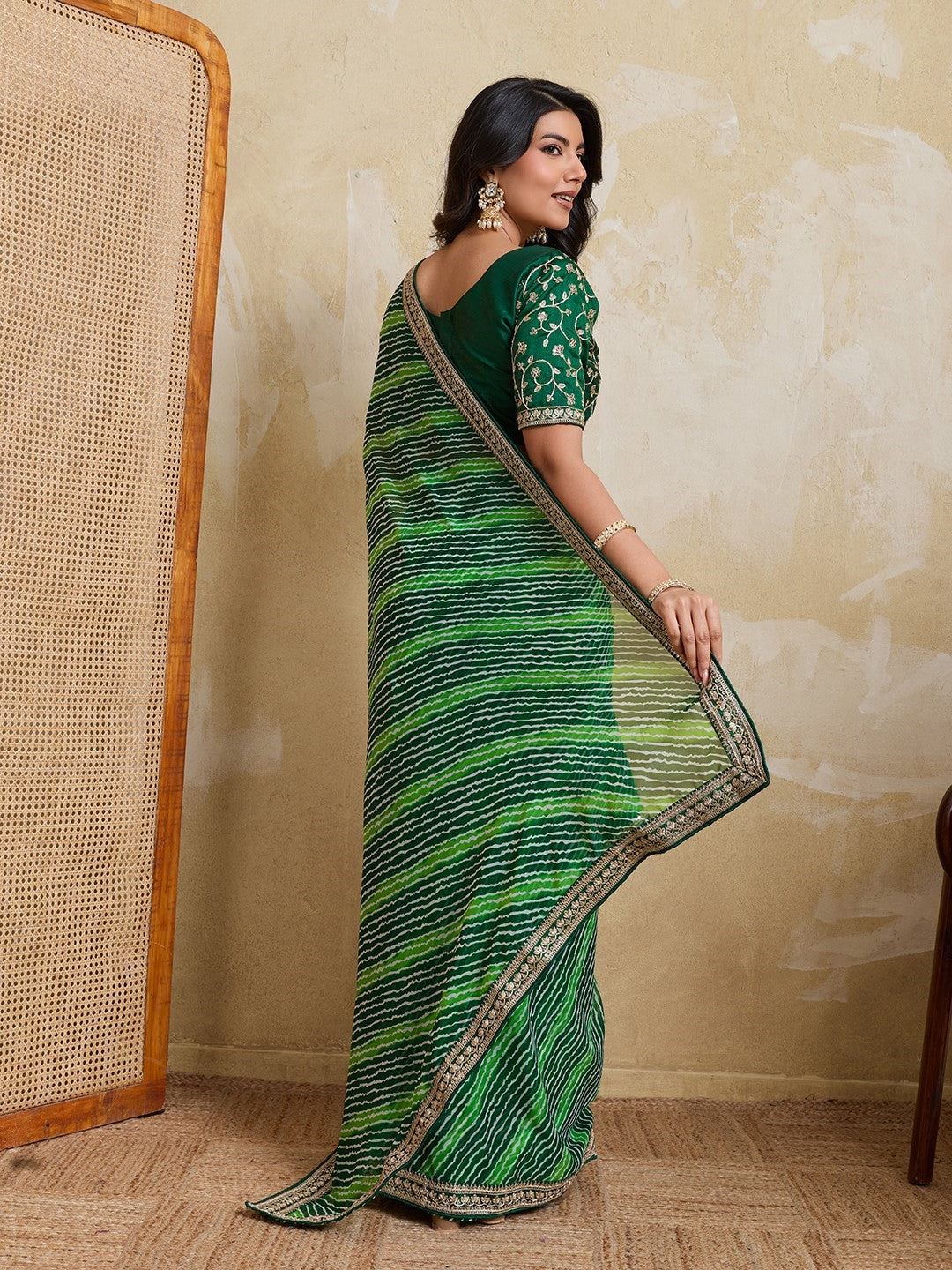 Green Georgette Saree With Printed Traditional Designer Saree