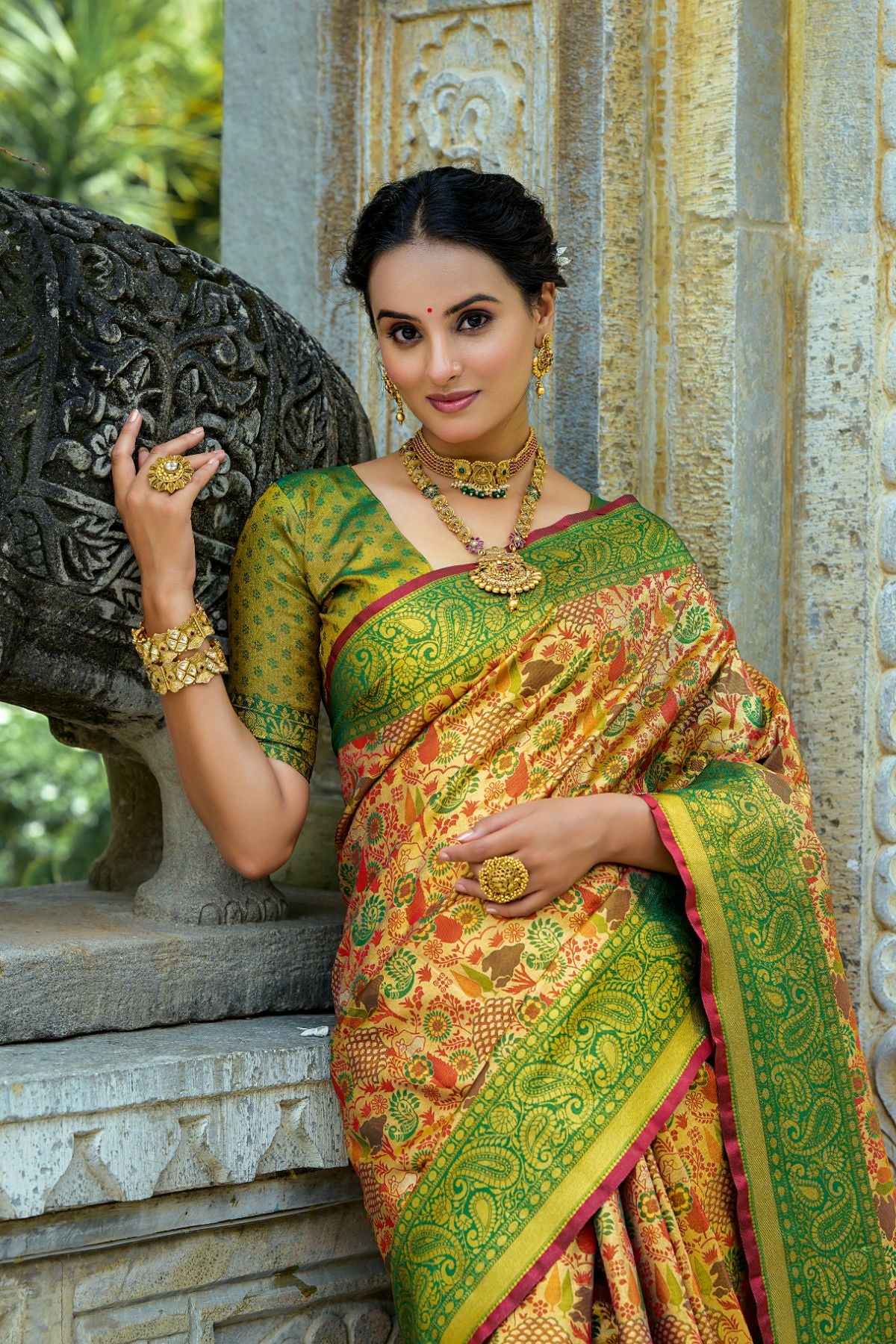 Green Kanjivaram Saree with Zari Design and Pallu