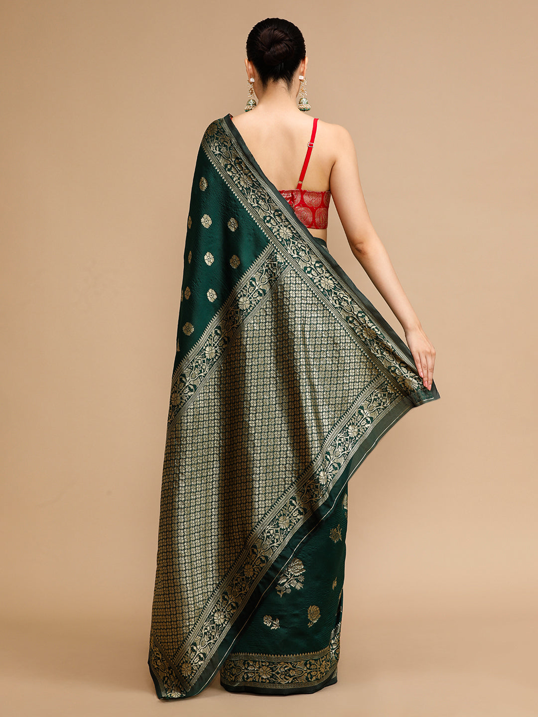 Green Lichi Silk Saree Woven Jacquard Designer For Ceremonial Looks