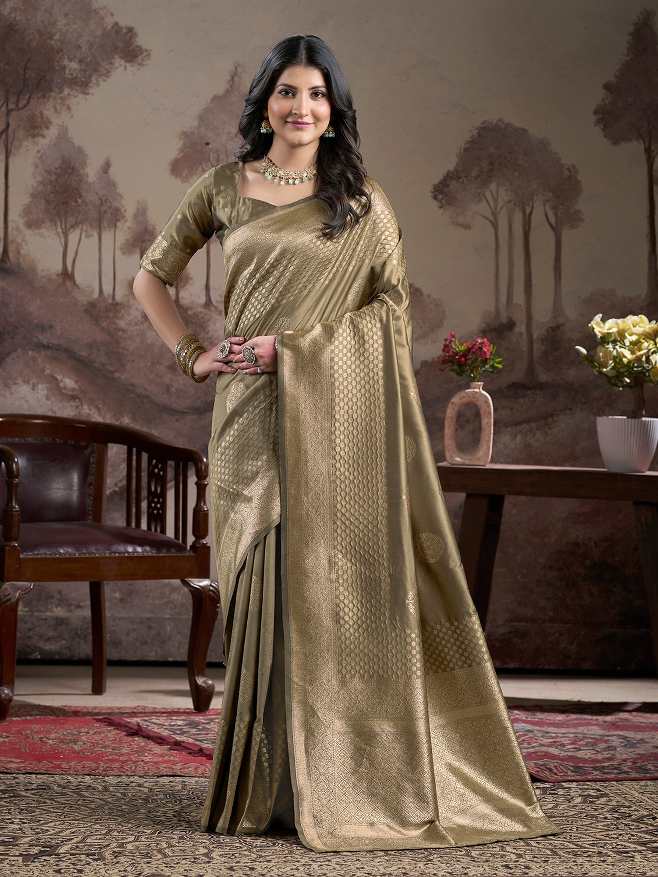 Green Lichi Silk Woven Rich Pallu Designer Heavy Partywear Saree